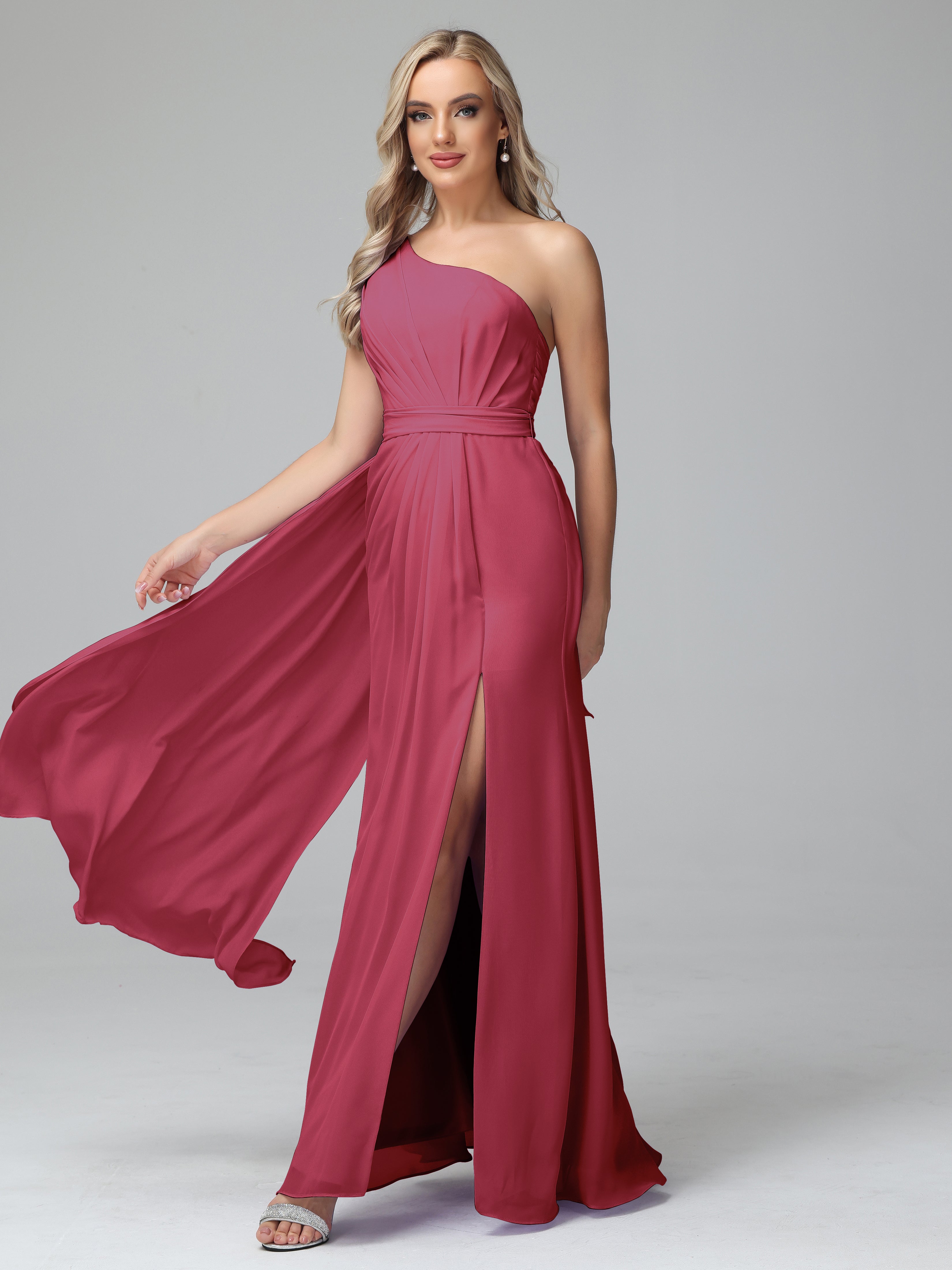 Daphne One Shoulder Chiffon Bridesmaid Dresses With Split