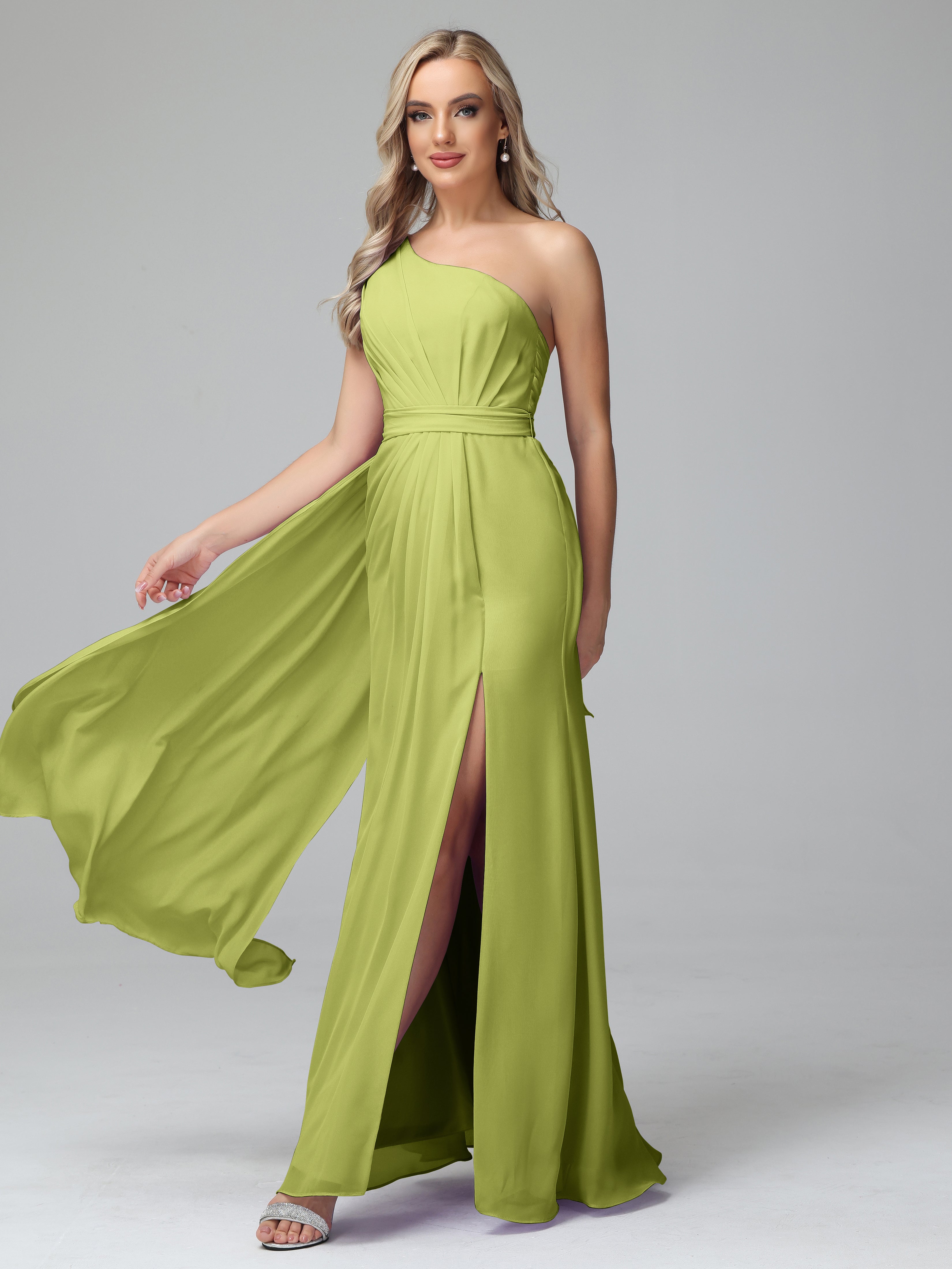 Daphne One Shoulder Chiffon Bridesmaid Dresses With Split