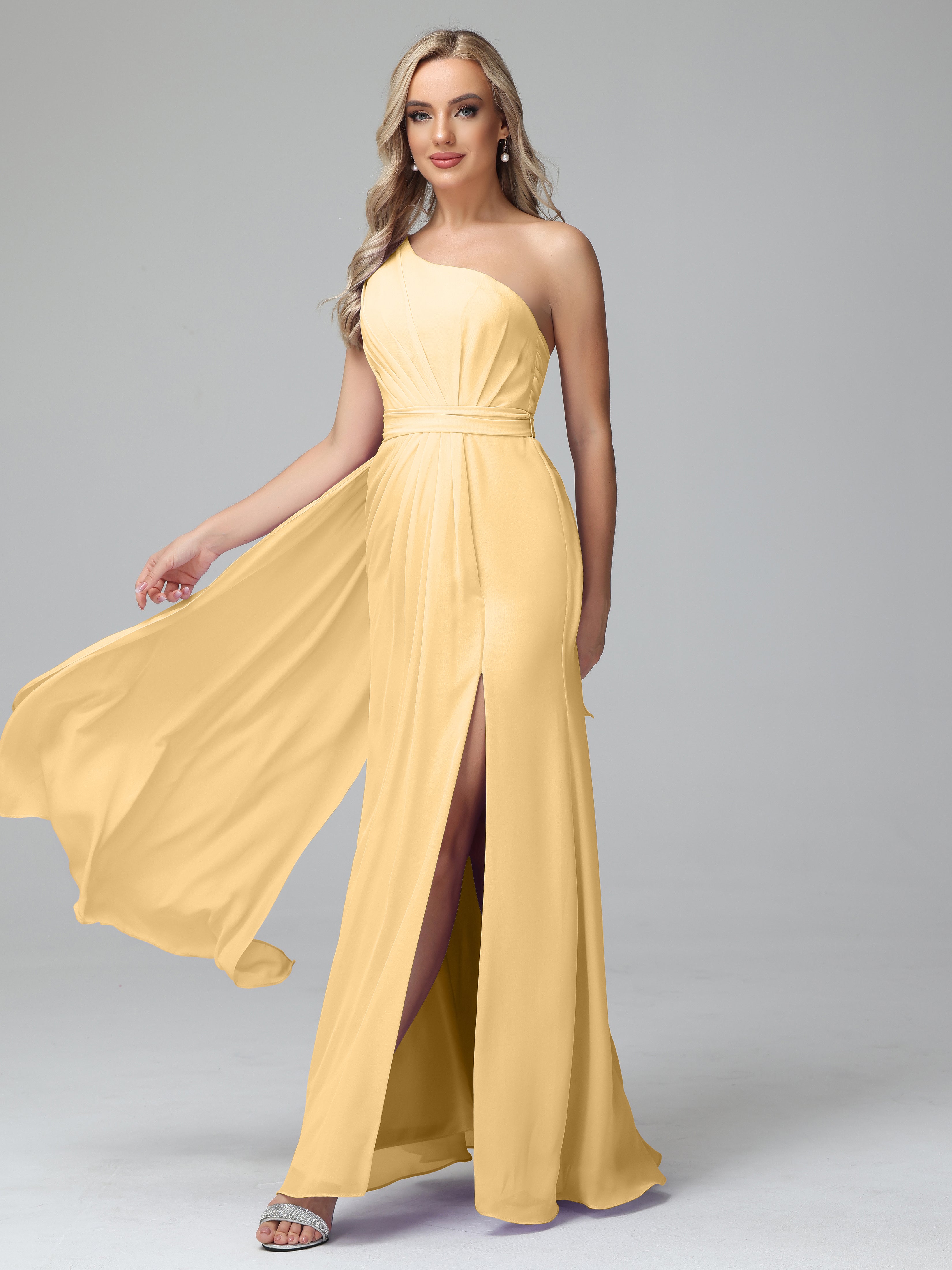 Daphne One Shoulder Chiffon Bridesmaid Dresses With Split