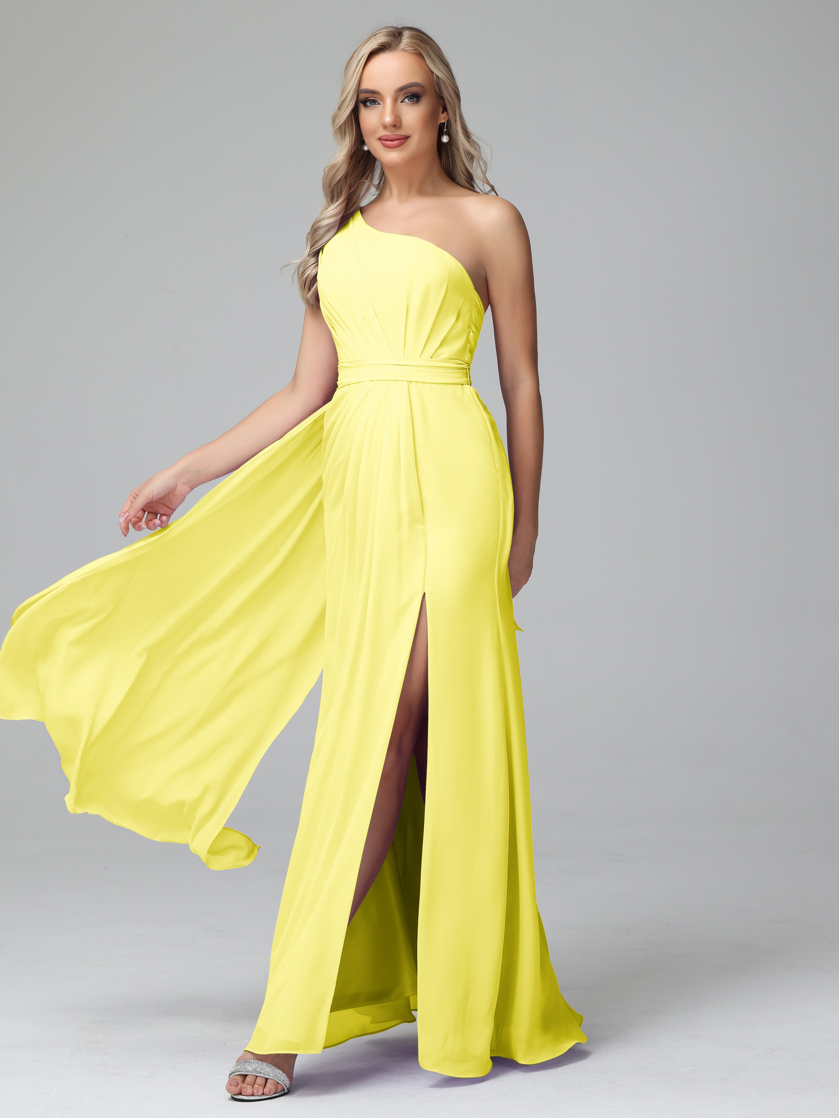 Daphne One Shoulder Chiffon Bridesmaid Dresses With Split