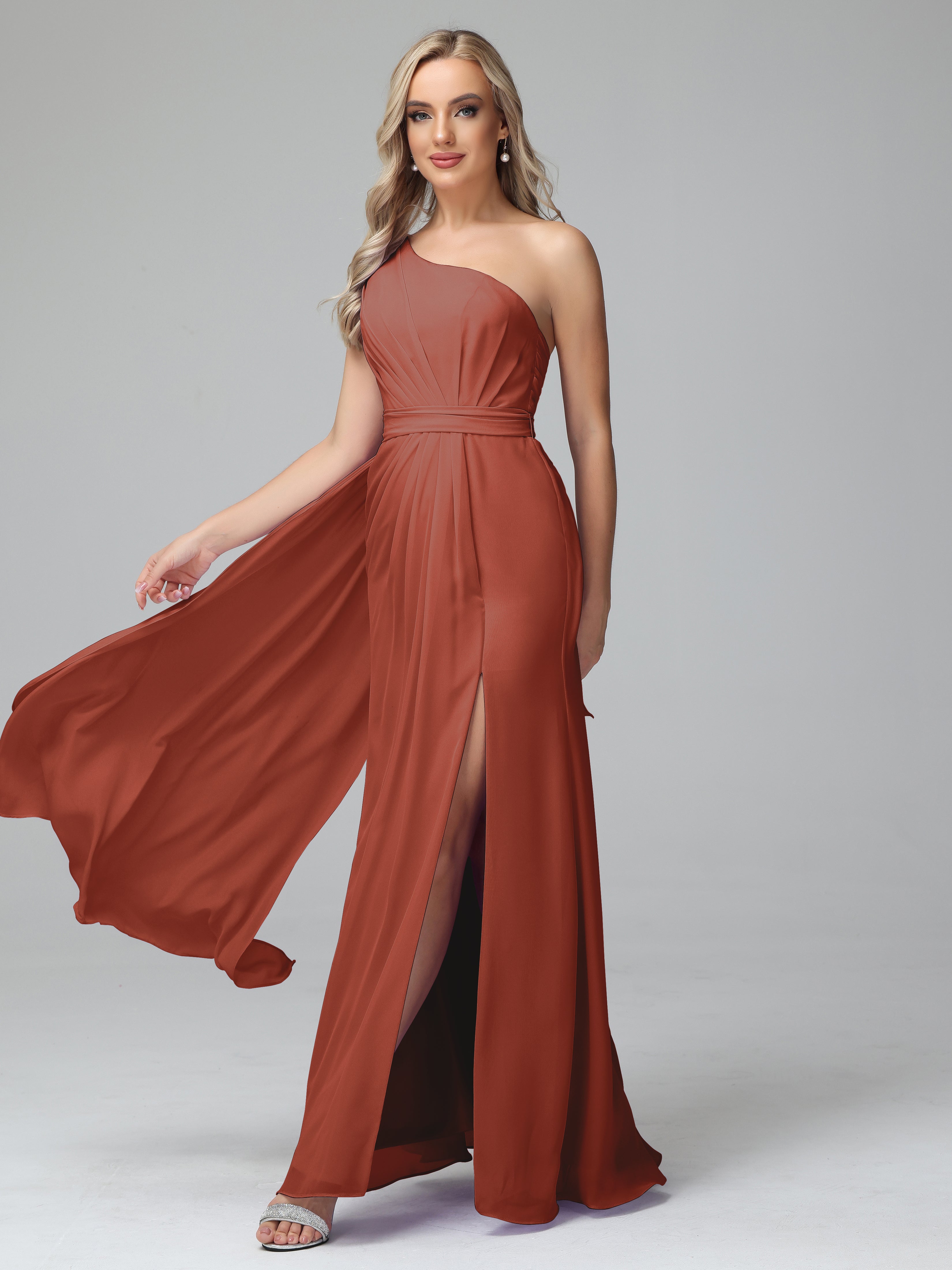 Daphne One Shoulder Chiffon Bridesmaid Dresses With Split