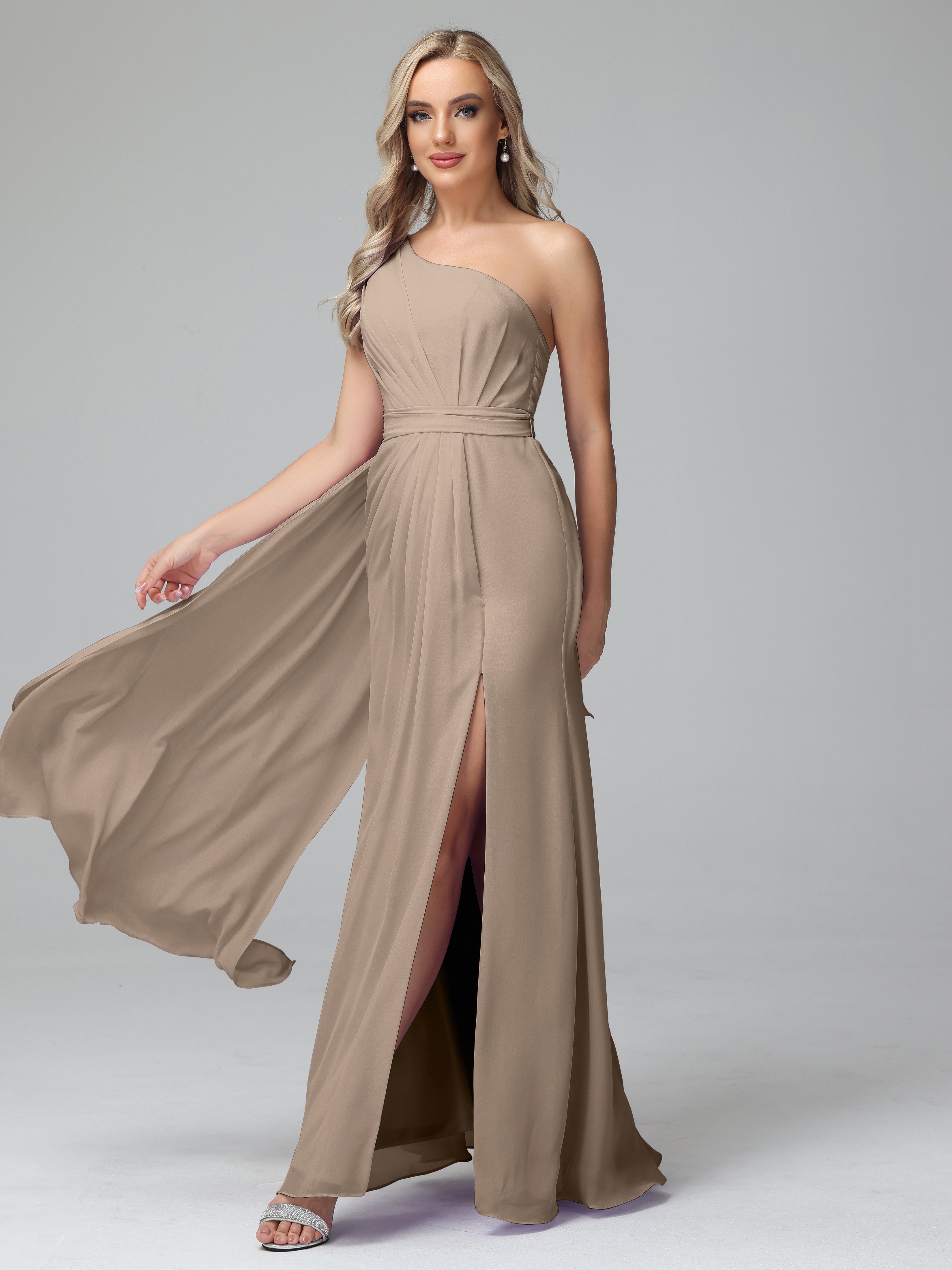 Daphne One Shoulder Chiffon Bridesmaid Dresses With Split