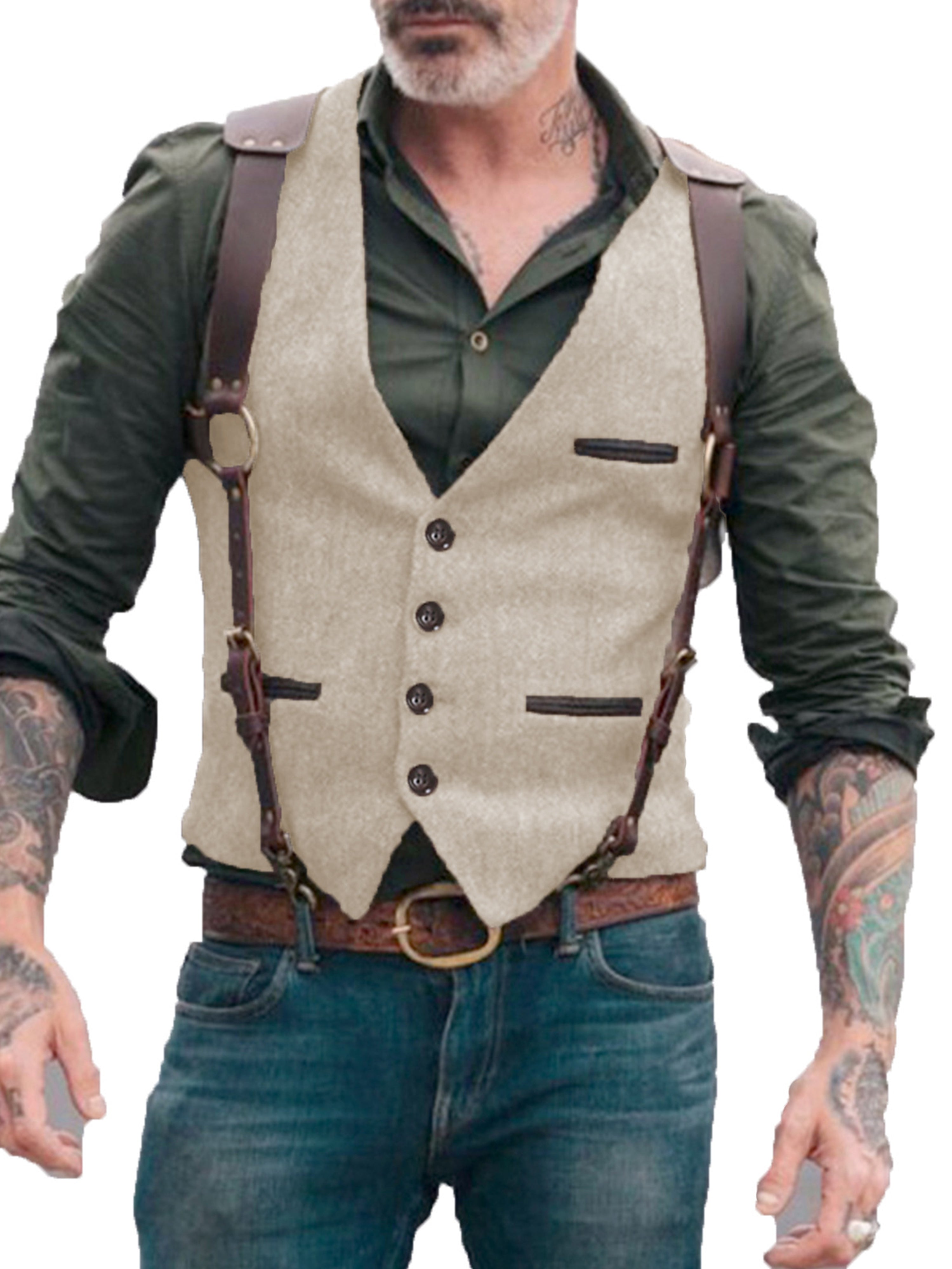 Vest Men's Suit Vest Standing Collar Herringbone Vest