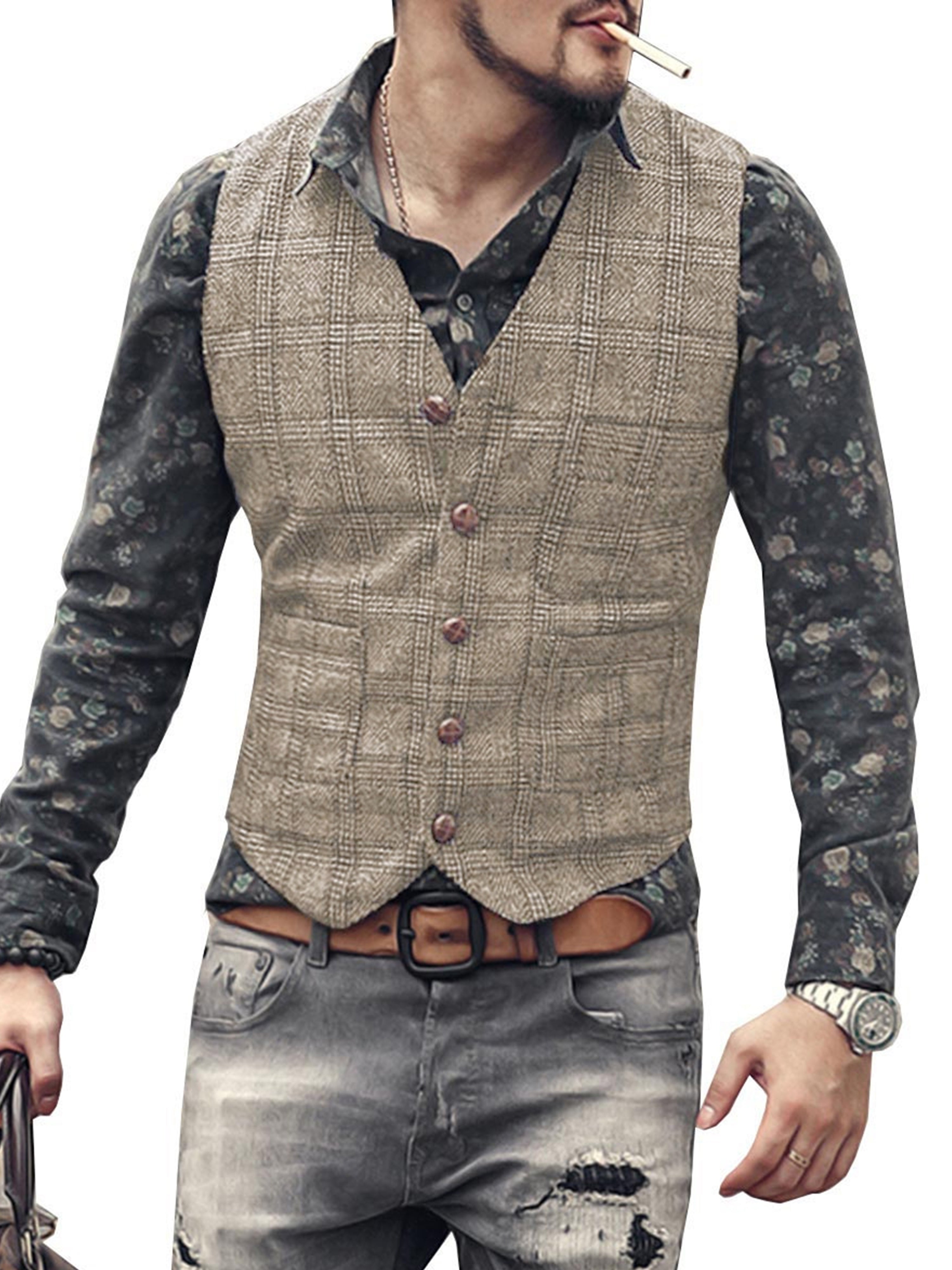 Men's Plaid Casual Vest Groom's Best Man Slim Fit Vest