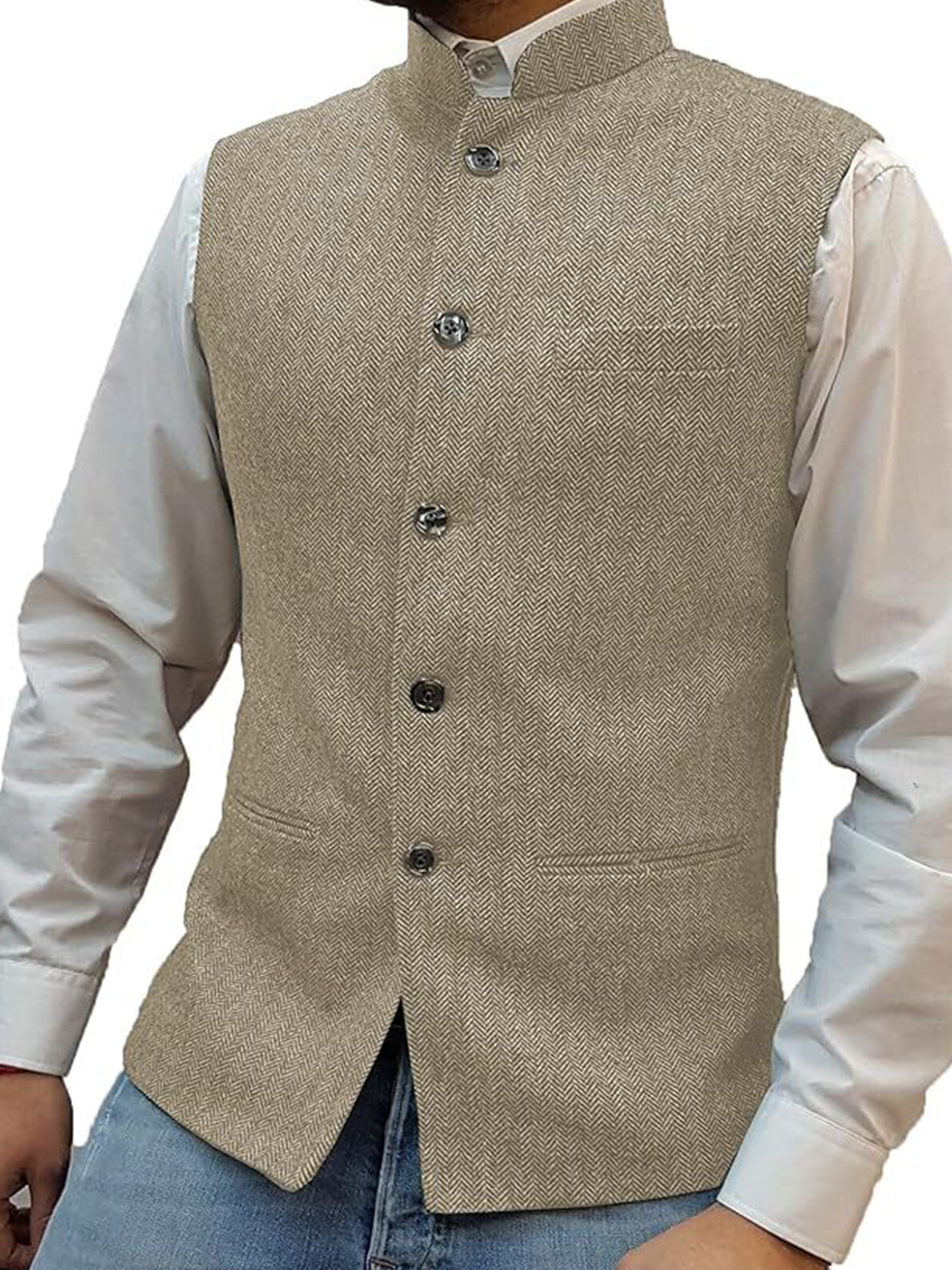 Men's Suit Vest Standing Collar Herringbone Vest