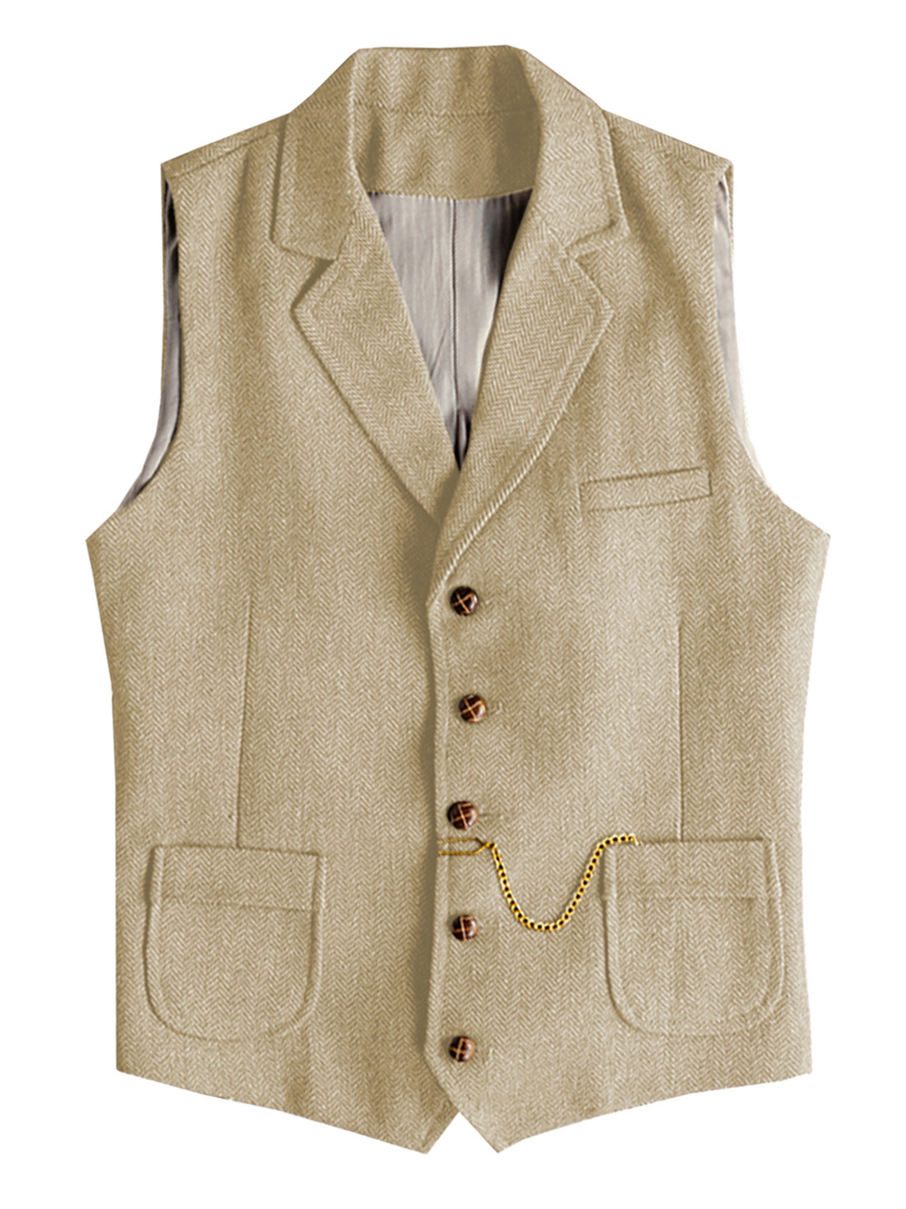 Herringbone Print Casual Vest Single-Breasted Vest