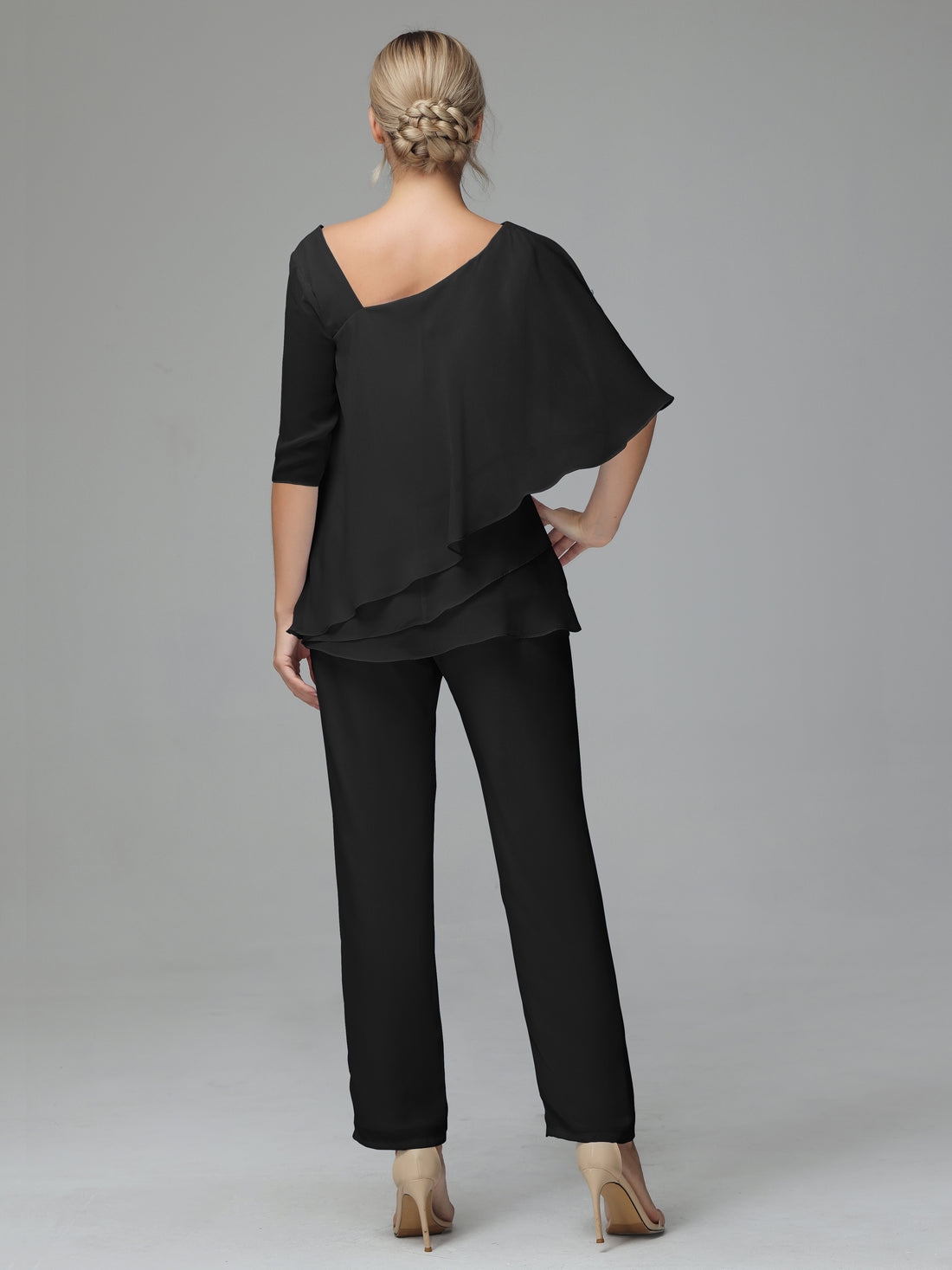 Half Sleeves Chiffon Mother Of The Bride Dress Pant Suits