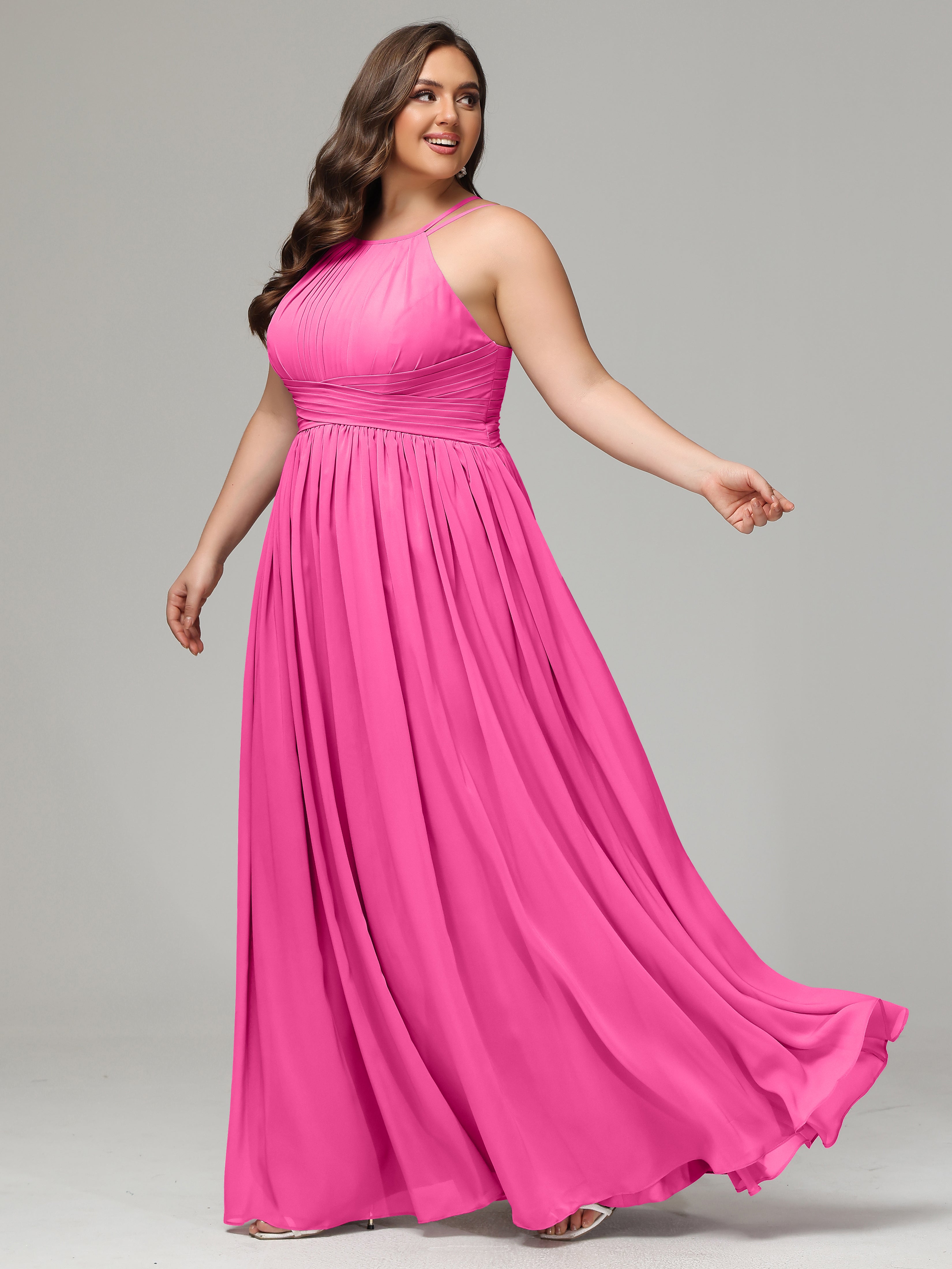 Halter & Straps on back Chiffon Bridesmaid Dress Plus Size