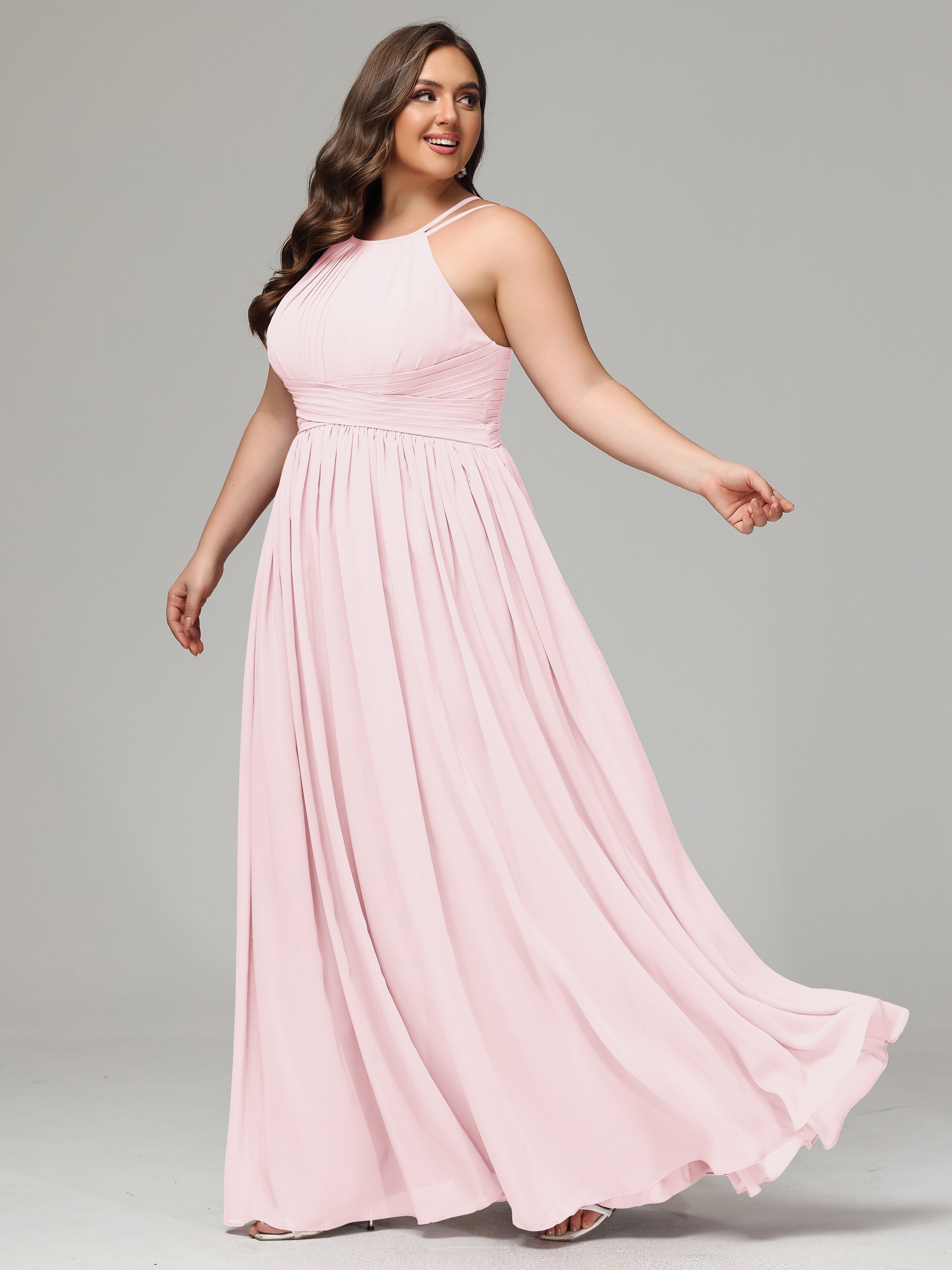 Halter & Straps on back Chiffon Bridesmaid Dress Plus Size