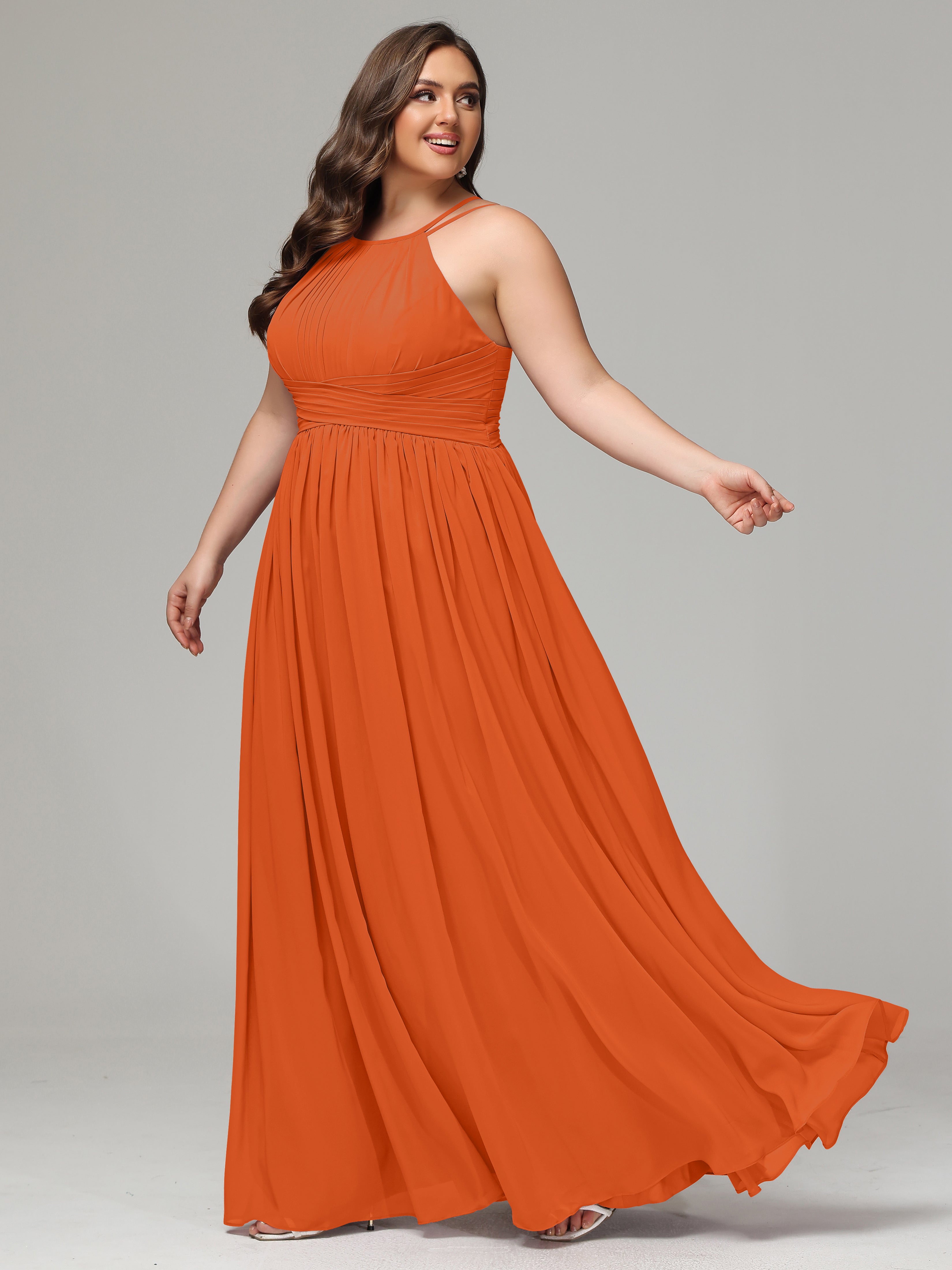 Halter & Straps on back Chiffon Bridesmaid Dress Plus Size