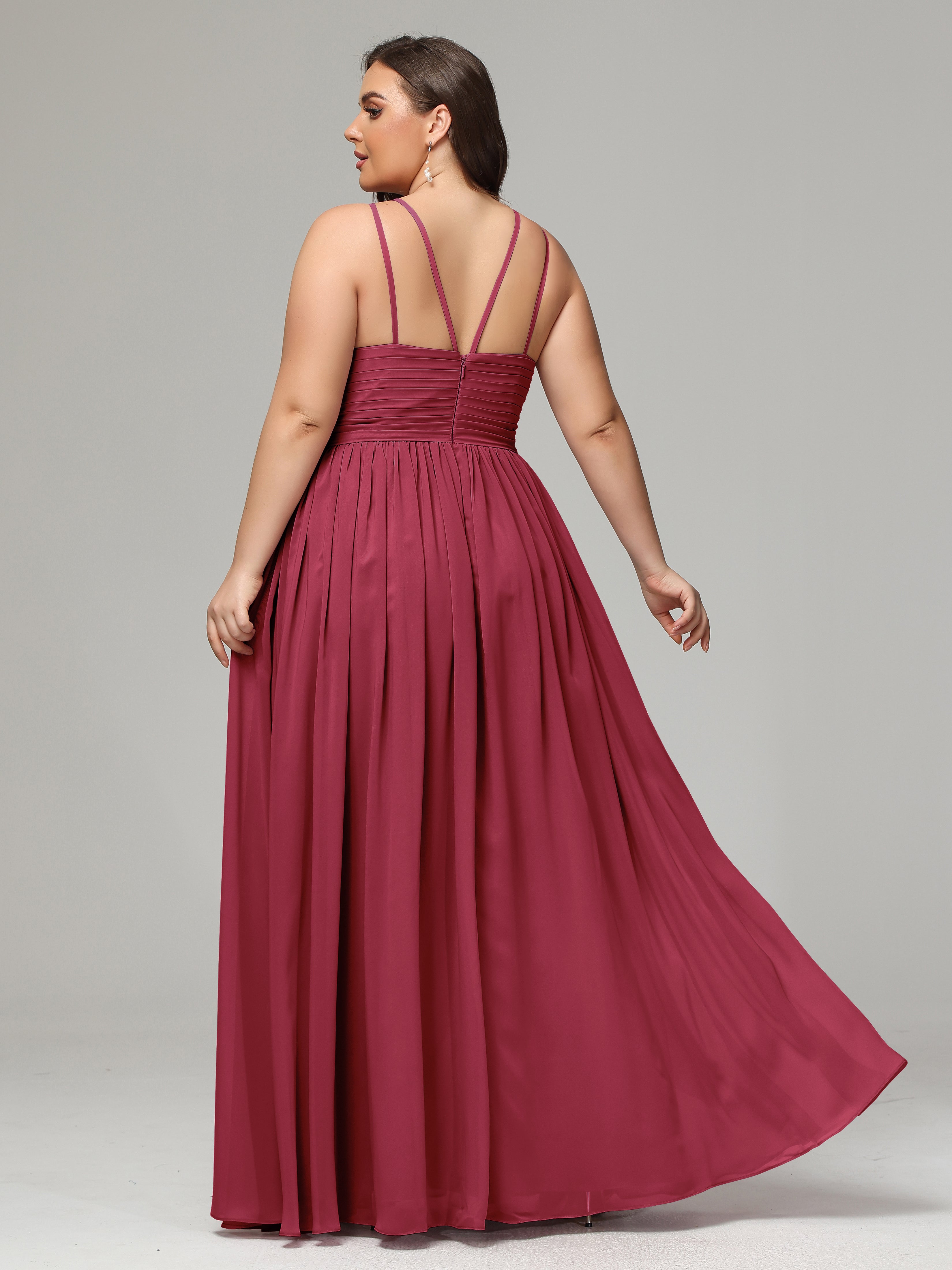 Halter & Straps on back Chiffon Bridesmaid Dress Plus Size