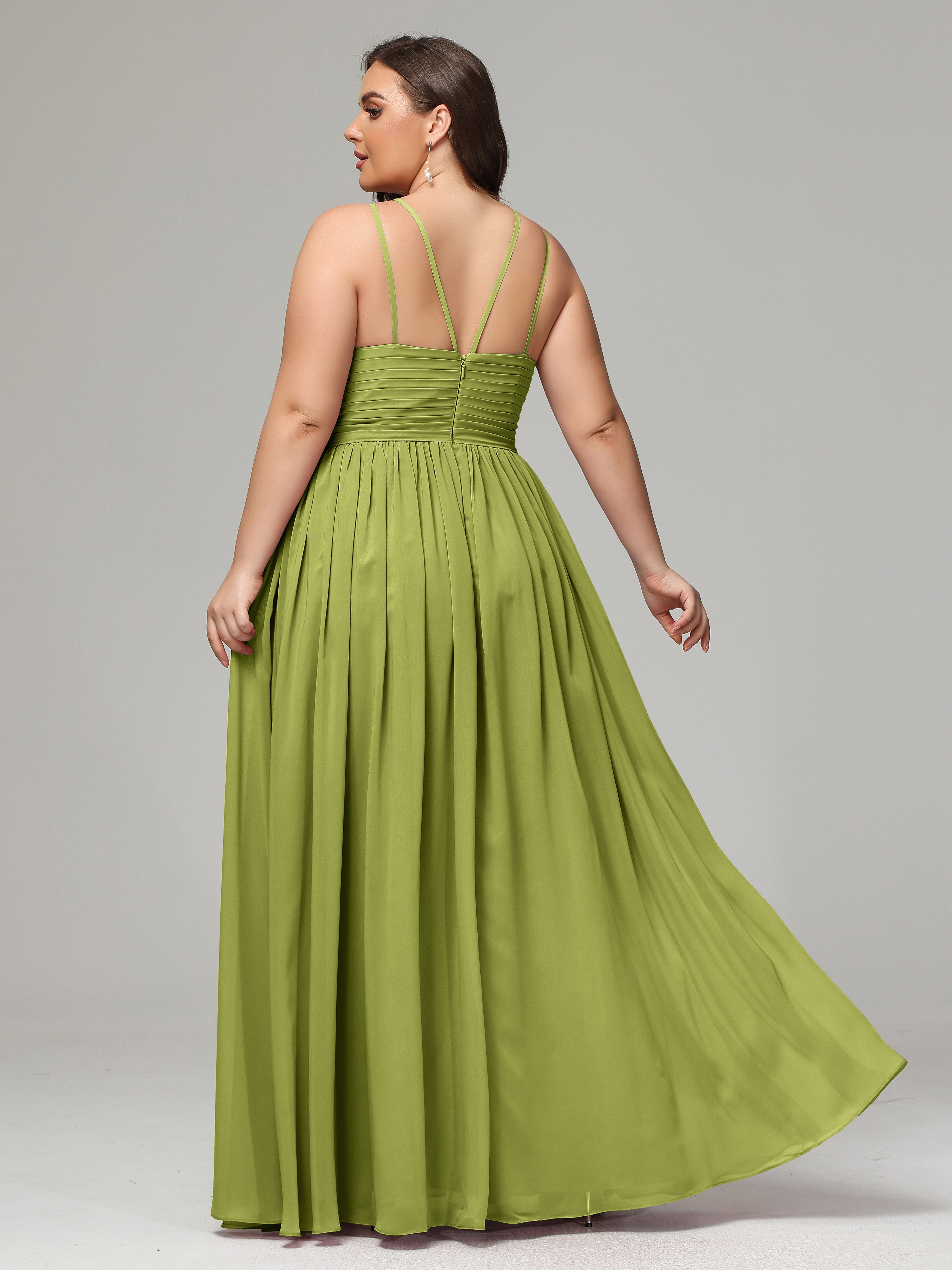 Halter & Straps on back Chiffon Bridesmaid Dress Plus Size