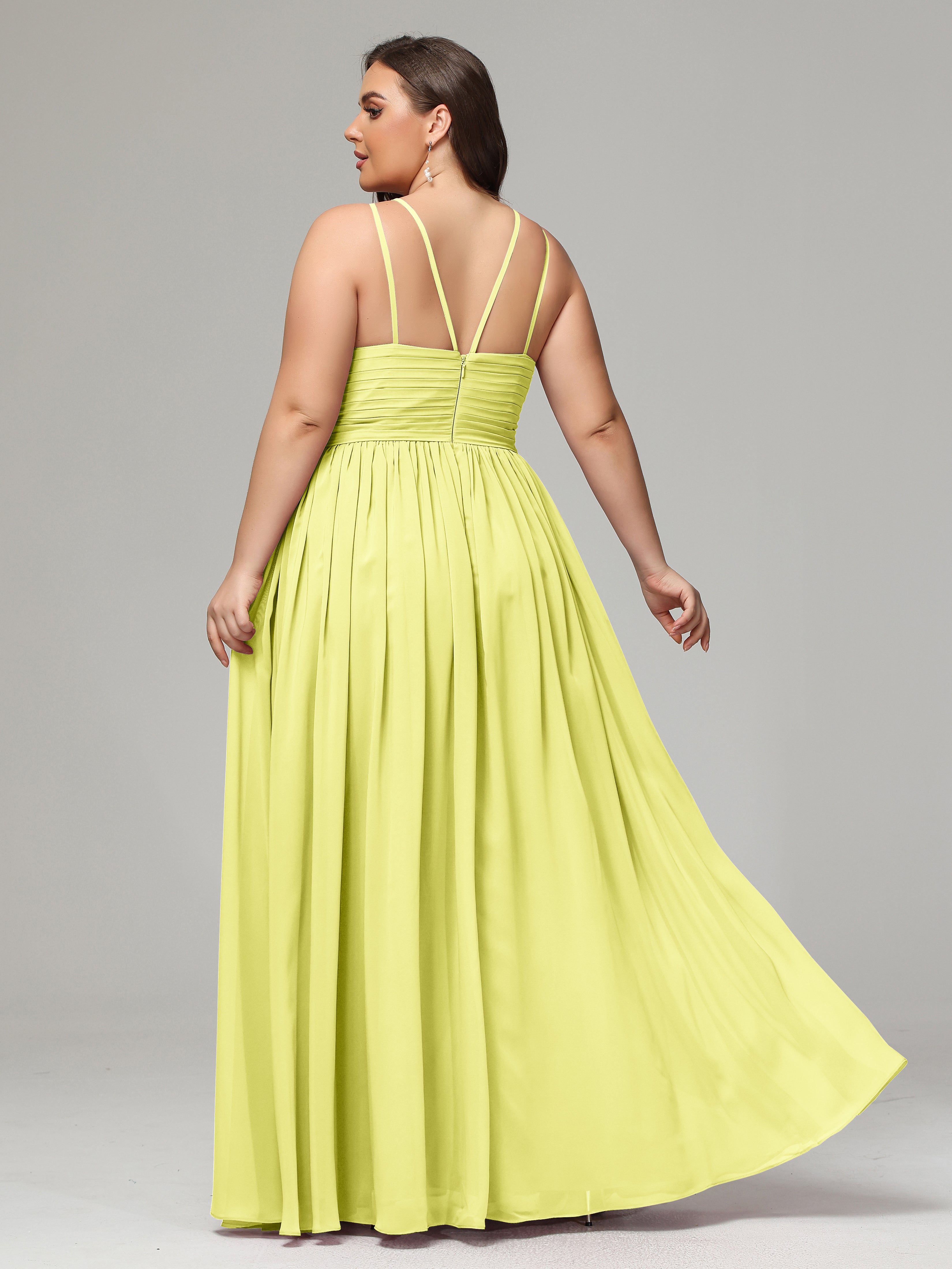 Halter & Straps on back Chiffon Bridesmaid Dress Plus Size