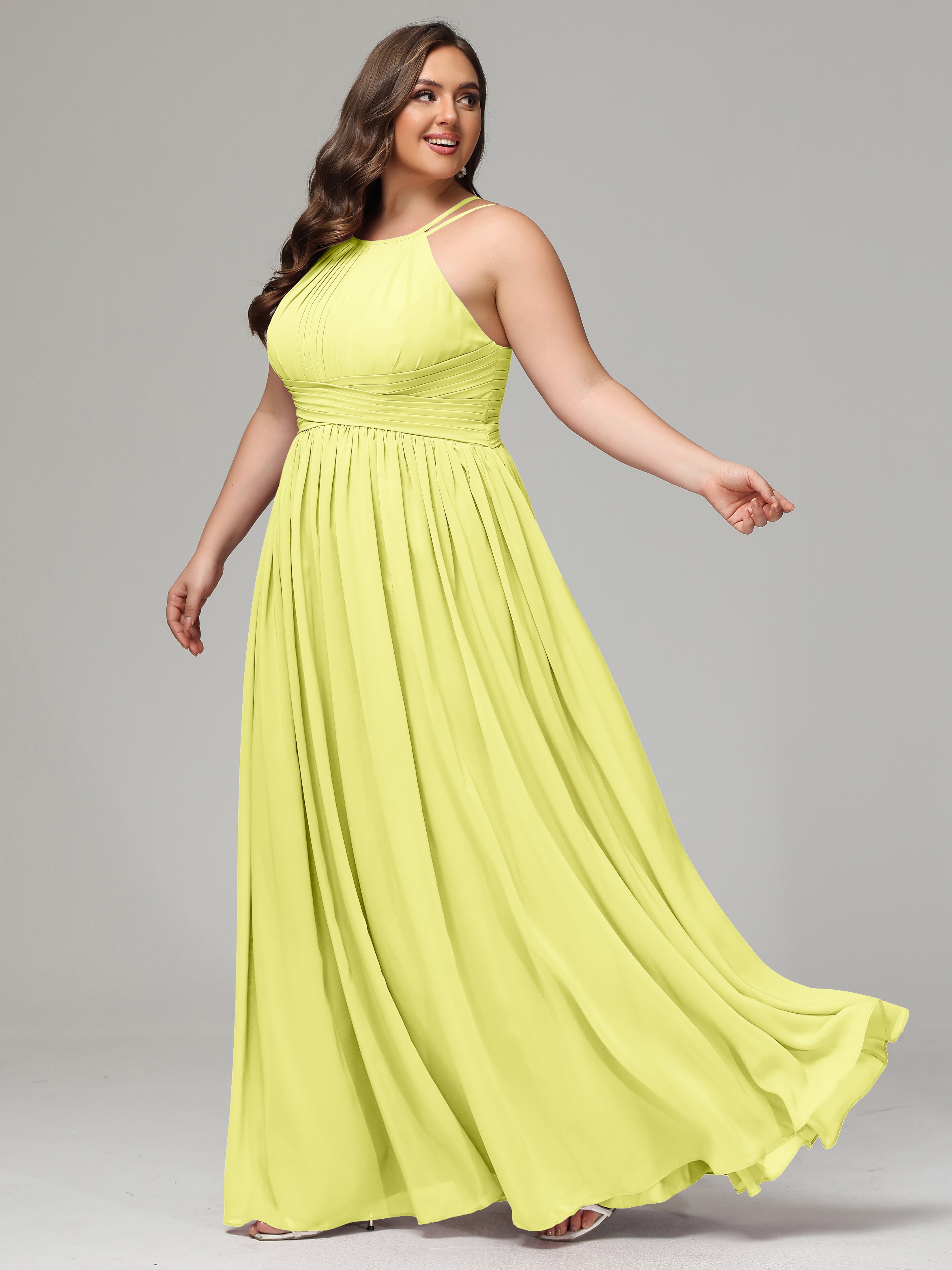 Halter & Straps on back Chiffon Bridesmaid Dress Plus Size