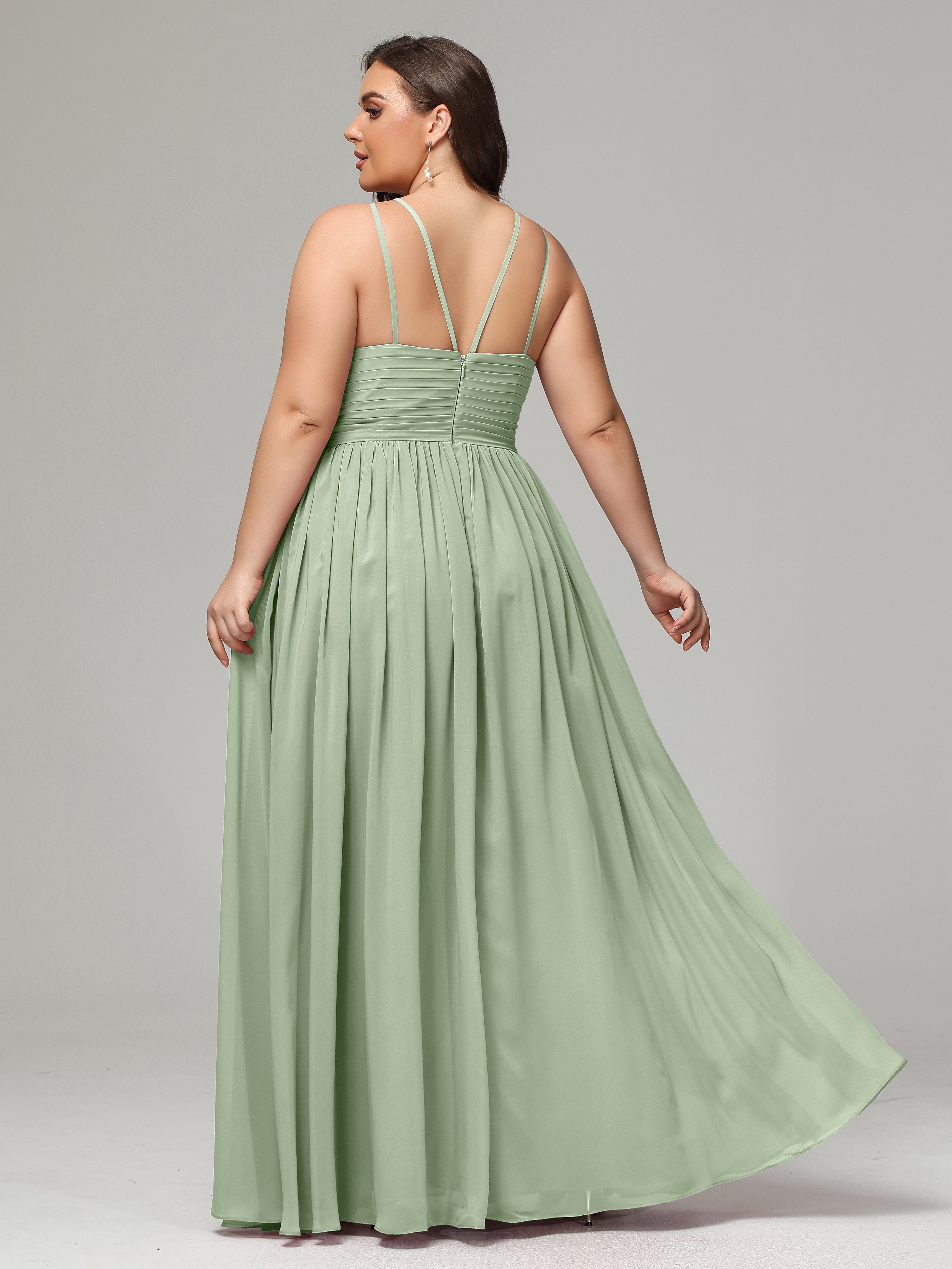 Halter & Straps on back Chiffon Bridesmaid Dress Plus Size