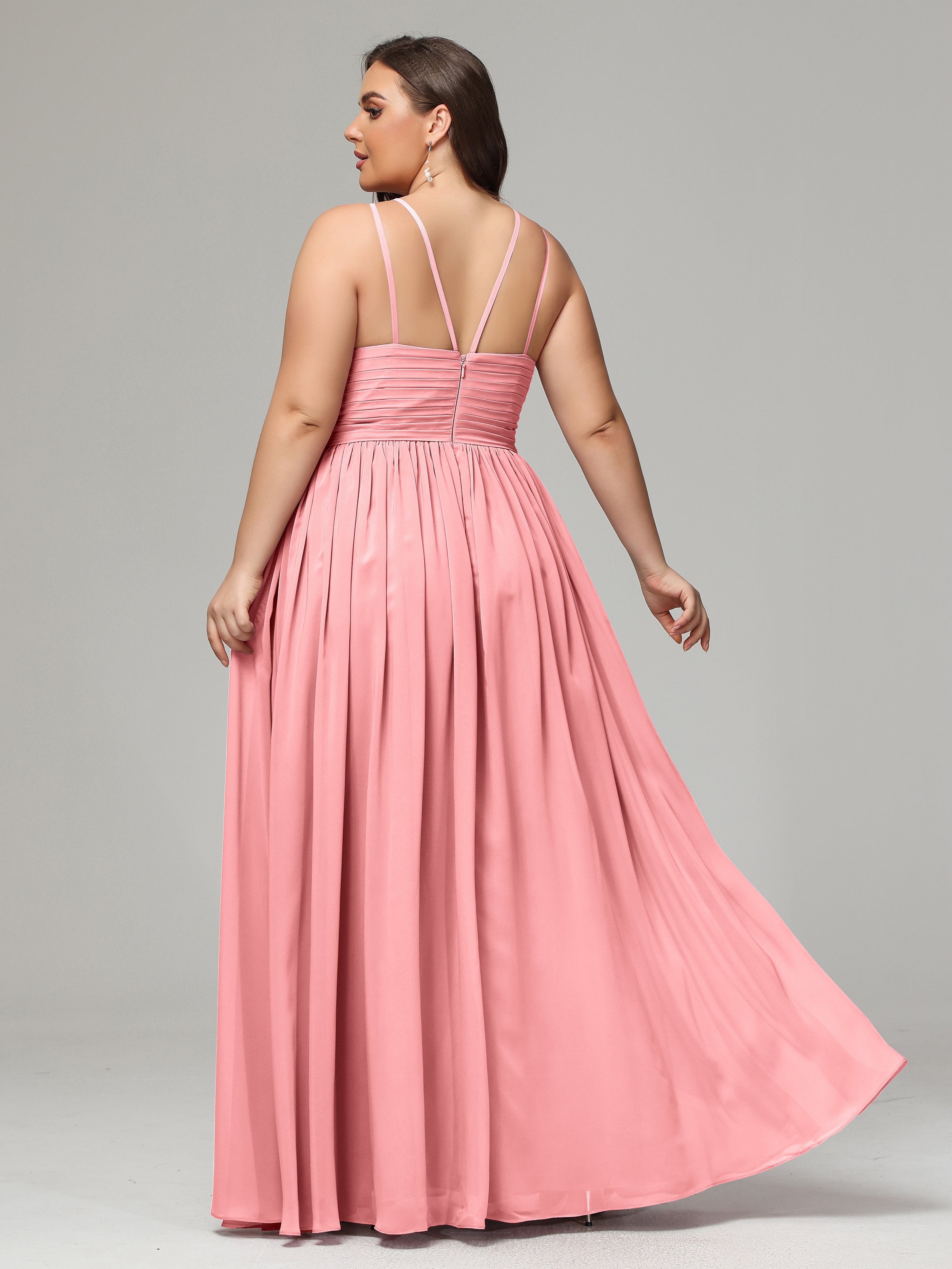 Halter & Straps on back Chiffon Bridesmaid Dress Plus Size