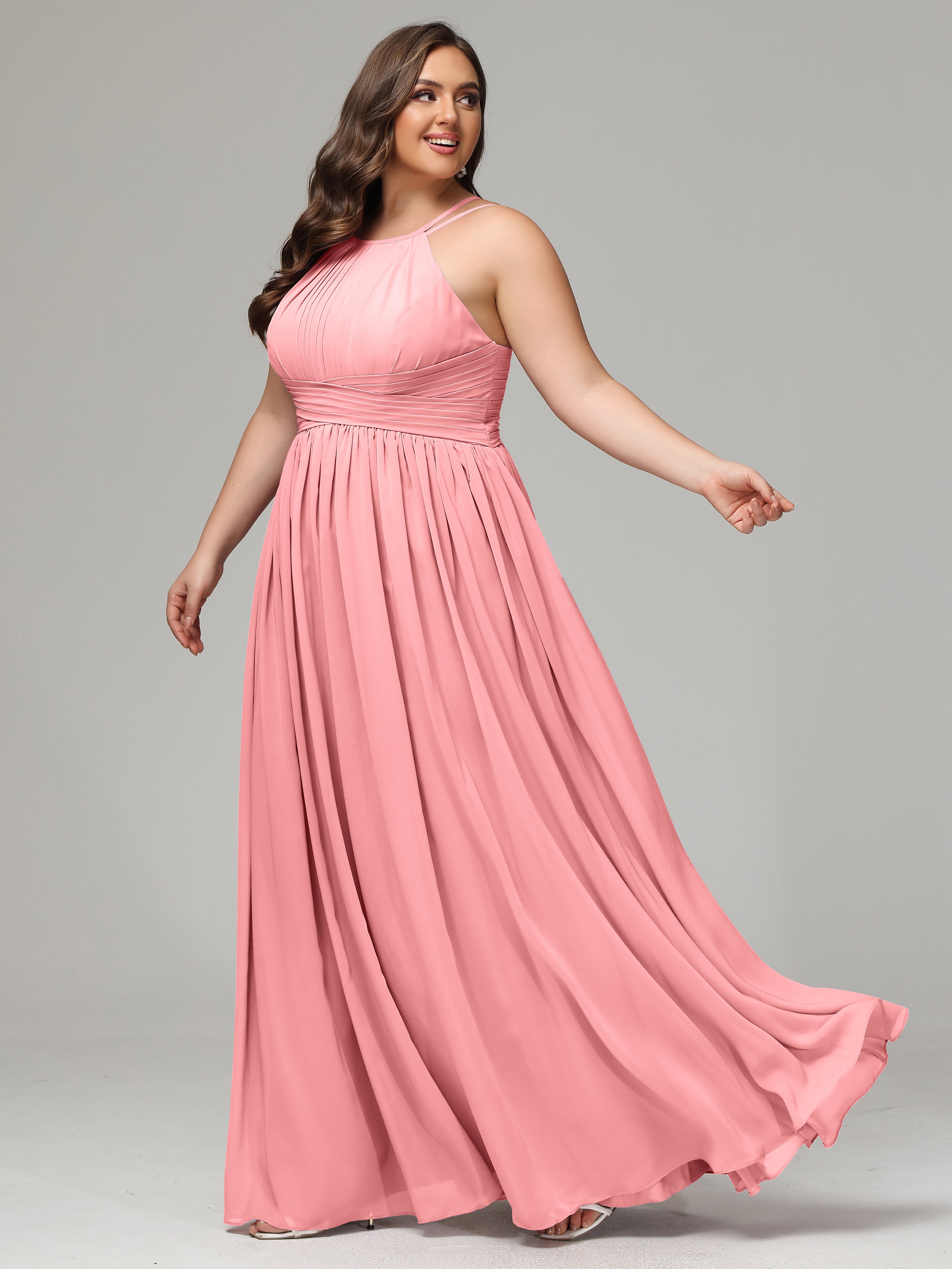 Halter & Straps on back Chiffon Bridesmaid Dress Plus Size