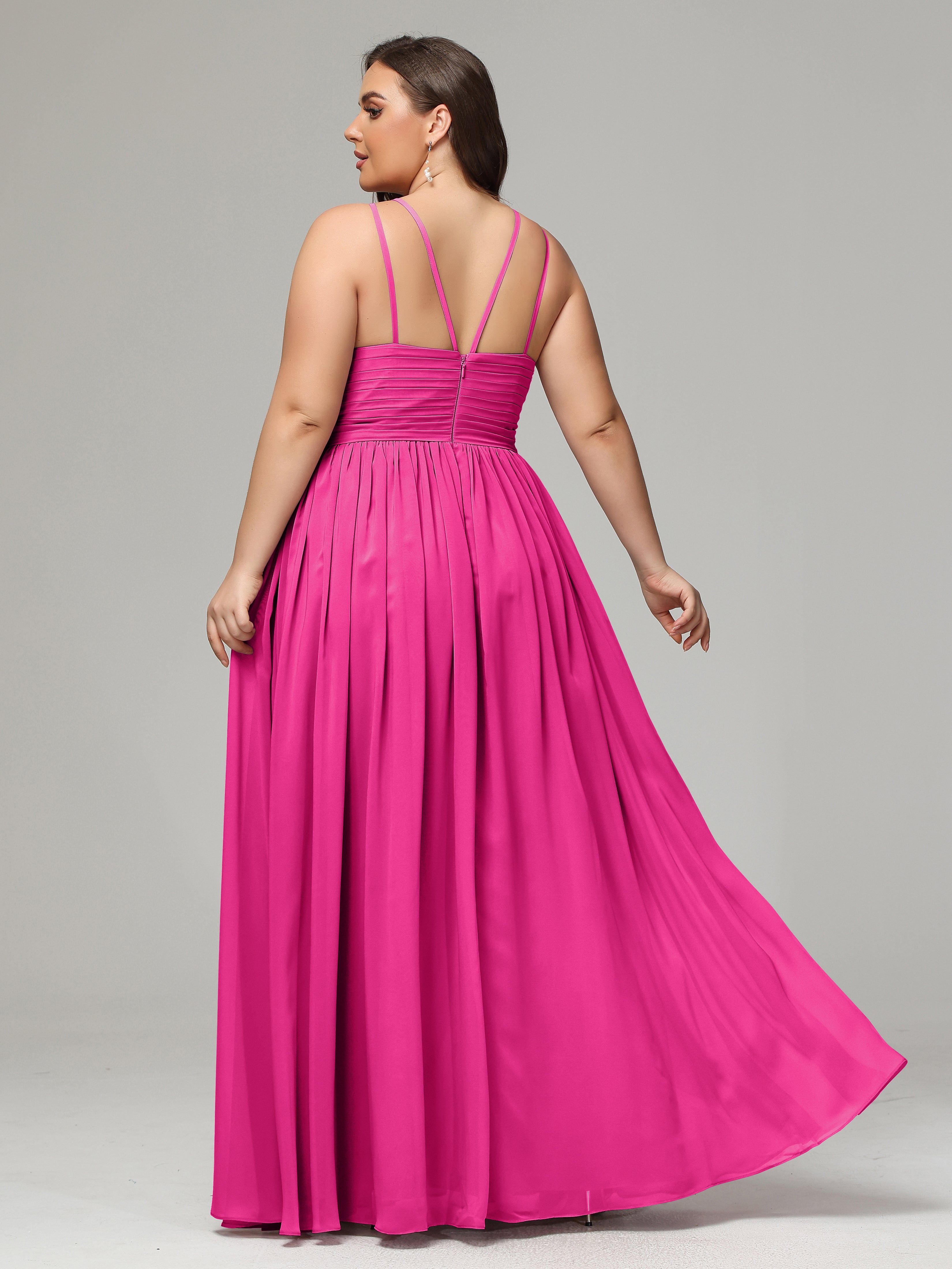 Halter & Straps on back Chiffon Bridesmaid Dress Plus Size