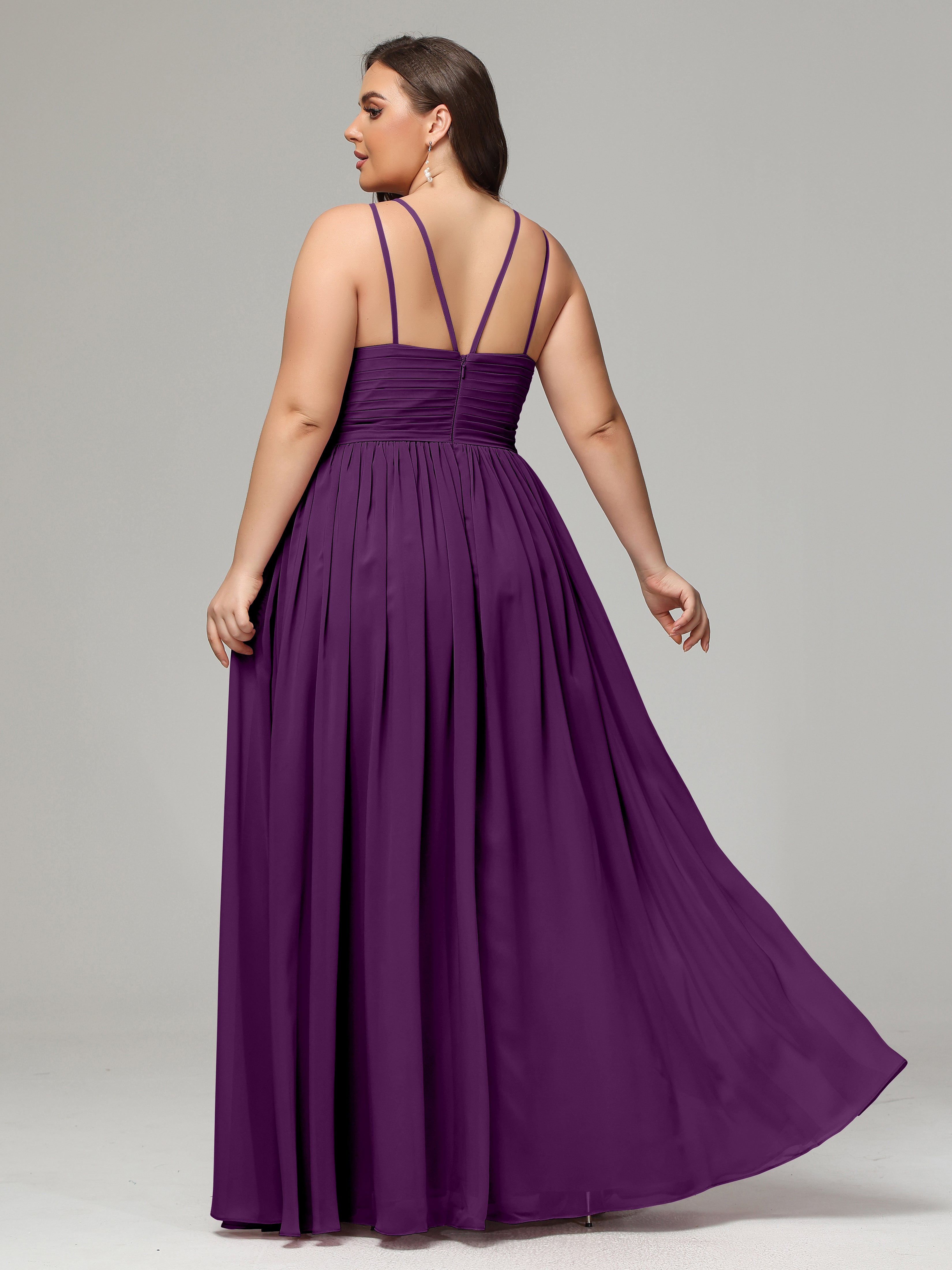 Halter & Straps on back Chiffon Bridesmaid Dress Plus Size