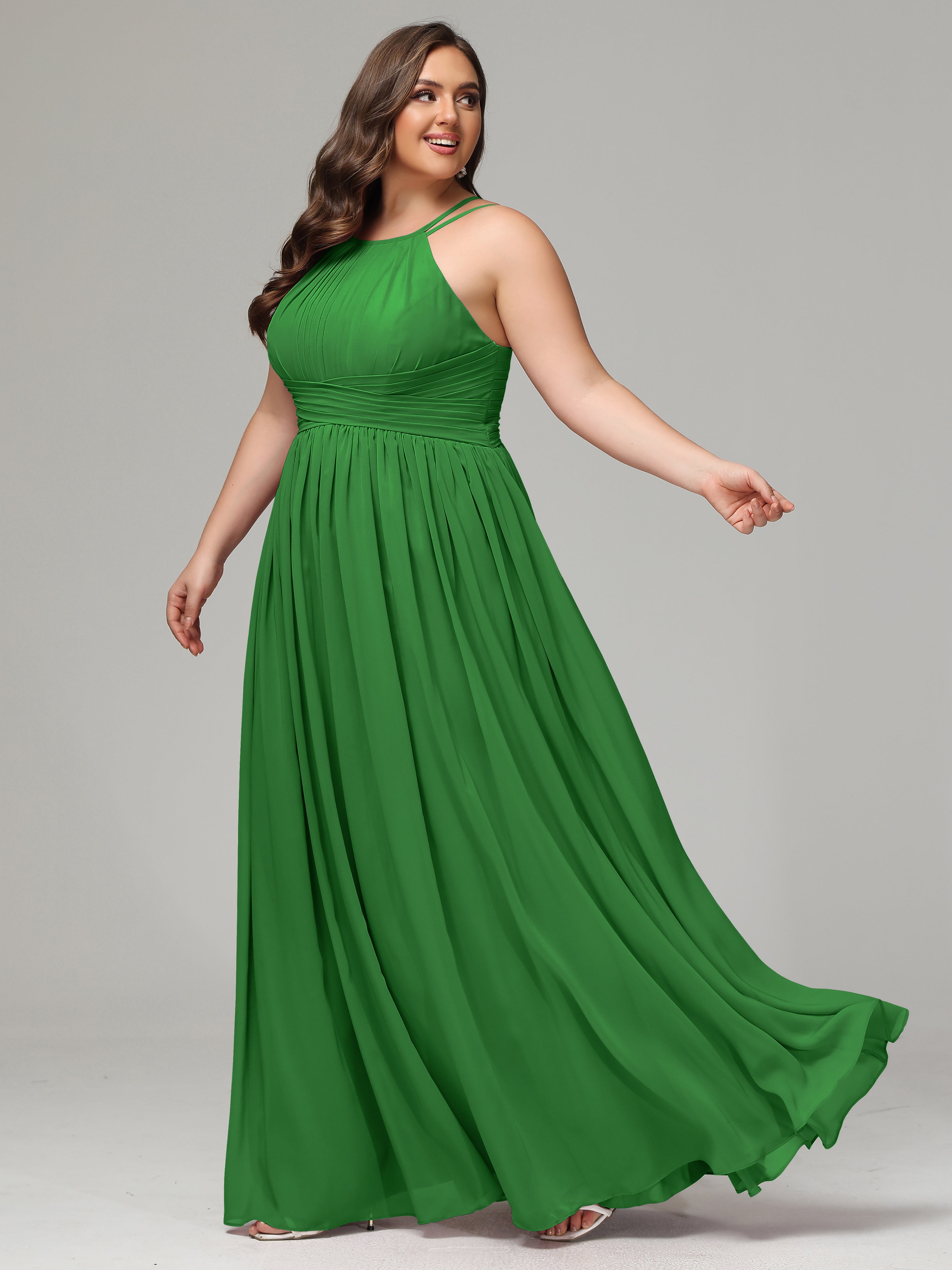 Halter & Straps on back Chiffon Bridesmaid Dress Plus Size