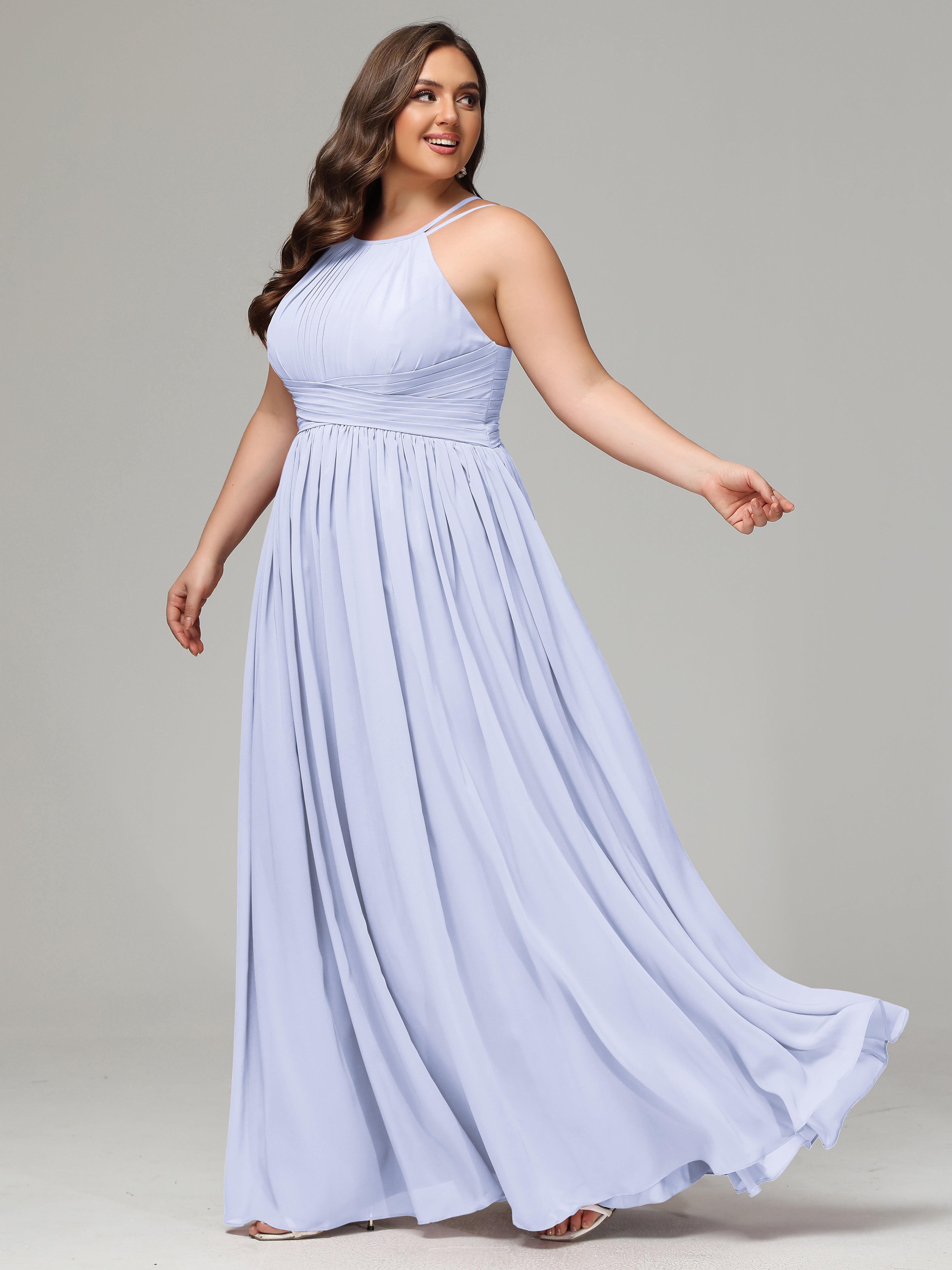 Halter & Straps on back Chiffon Bridesmaid Dress Plus Size