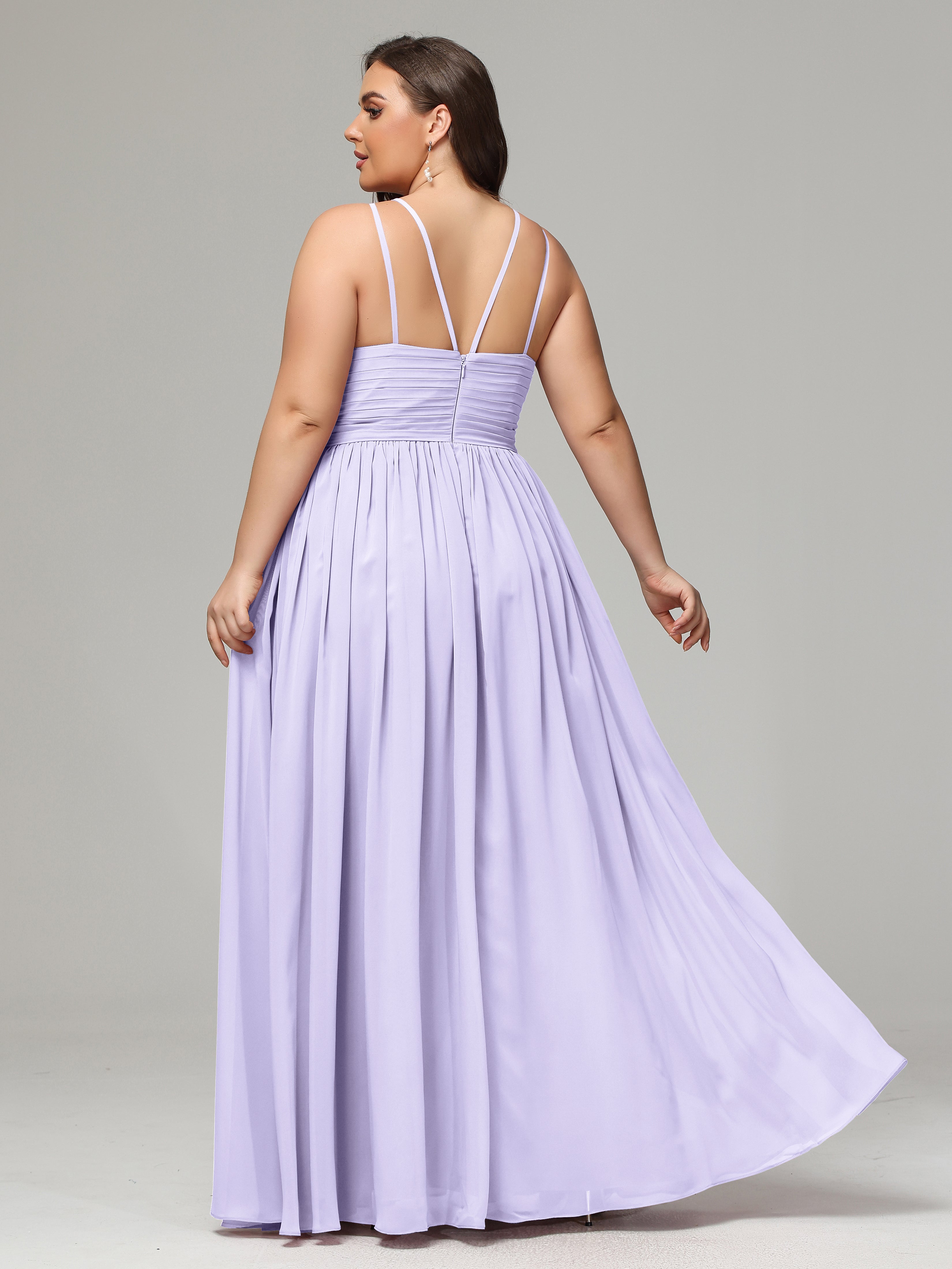 Halter & Straps on back Chiffon Bridesmaid Dress Plus Size