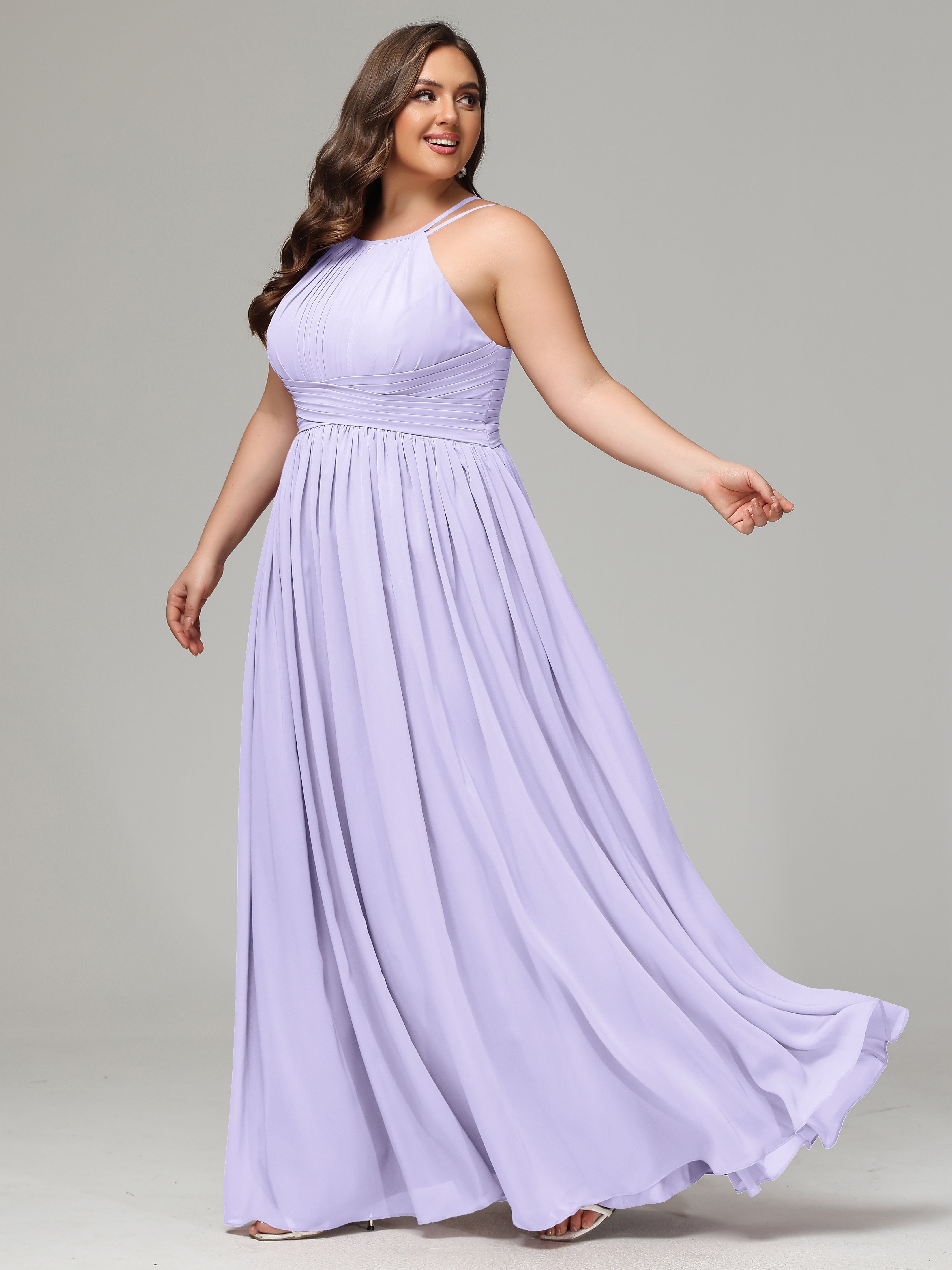 Halter & Straps on back Chiffon Bridesmaid Dress Plus Size