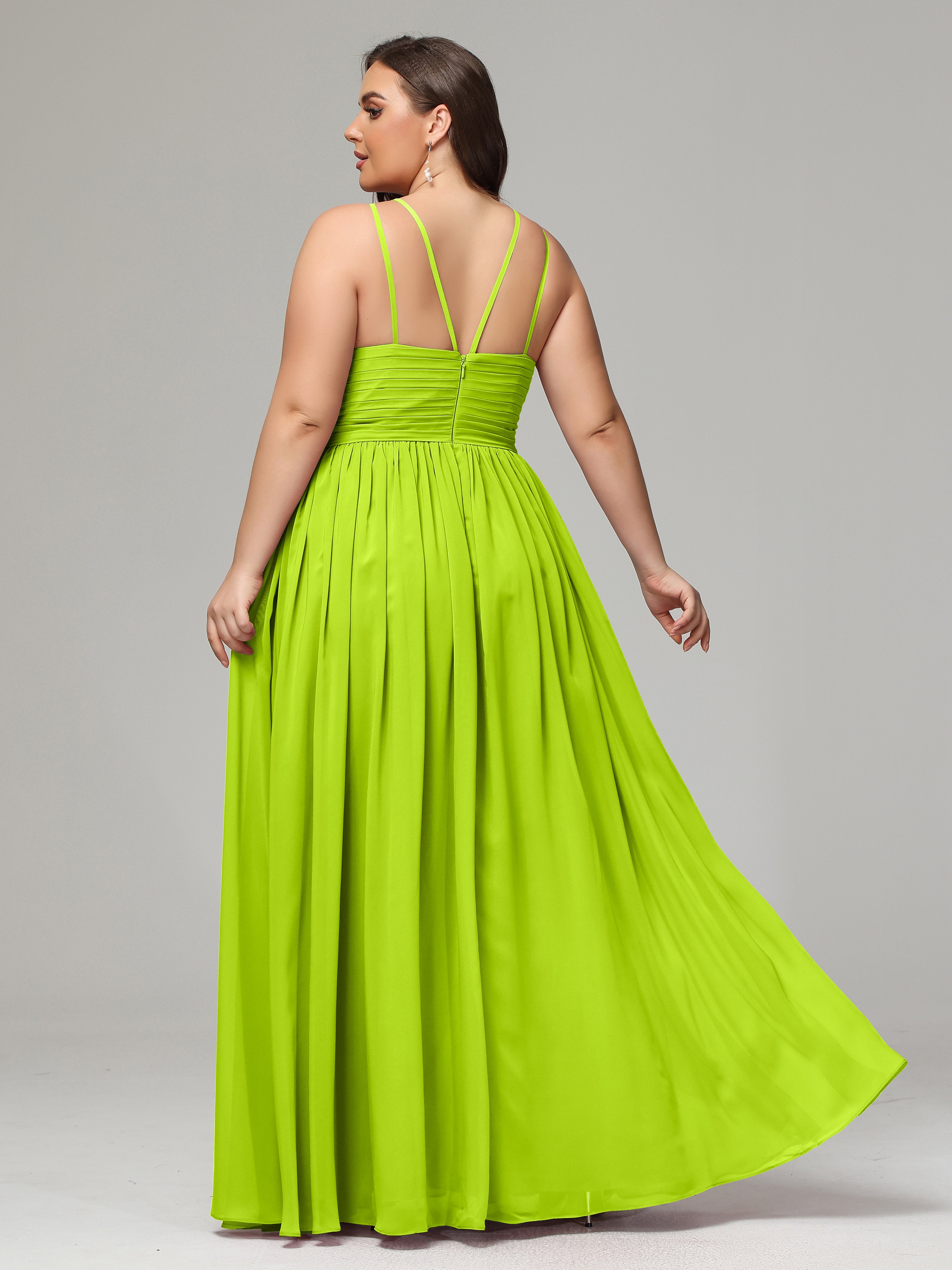 Halter & Straps on back Chiffon Bridesmaid Dress Plus Size