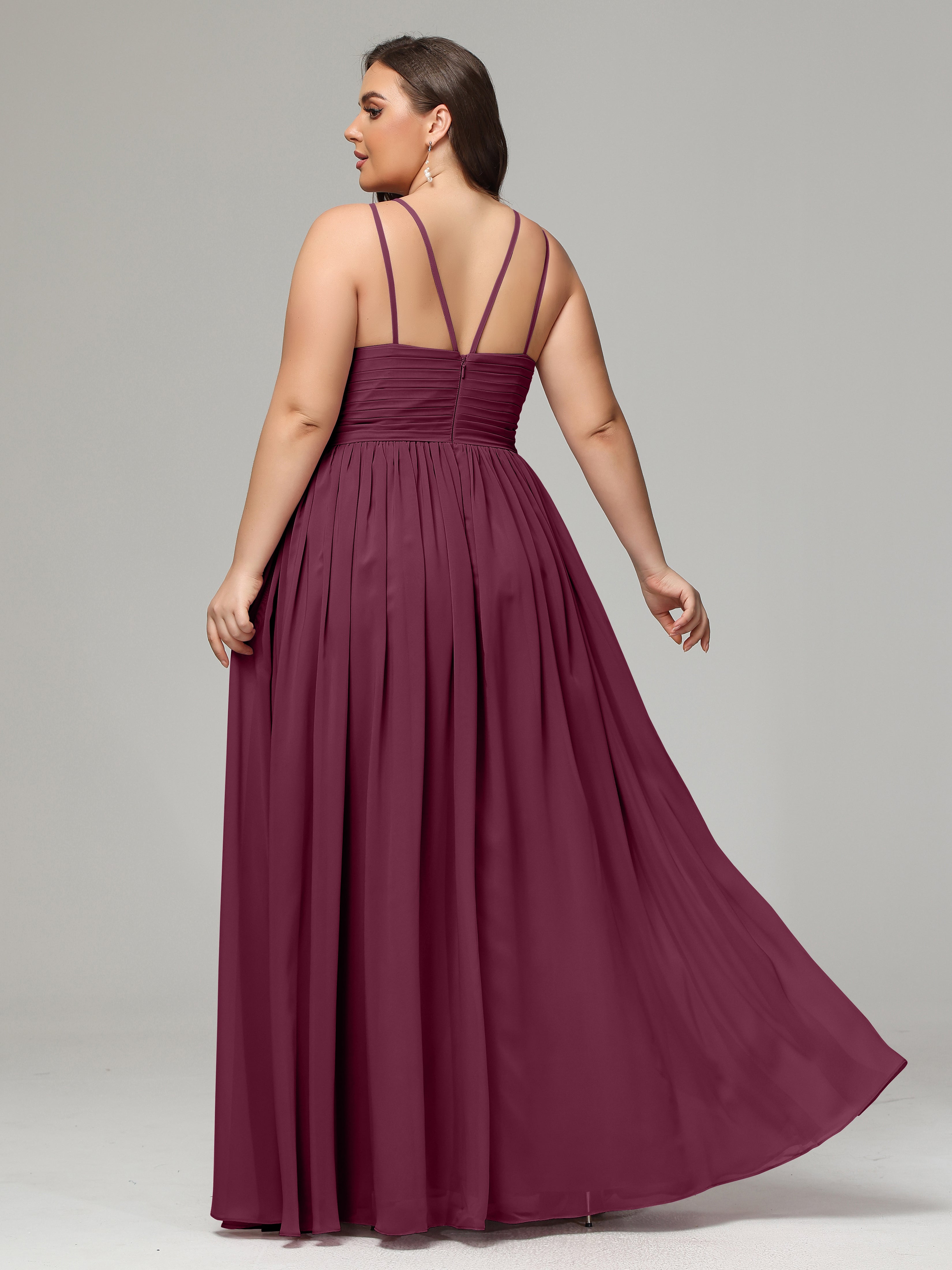 Halter & Straps on back Chiffon Bridesmaid Dress Plus Size