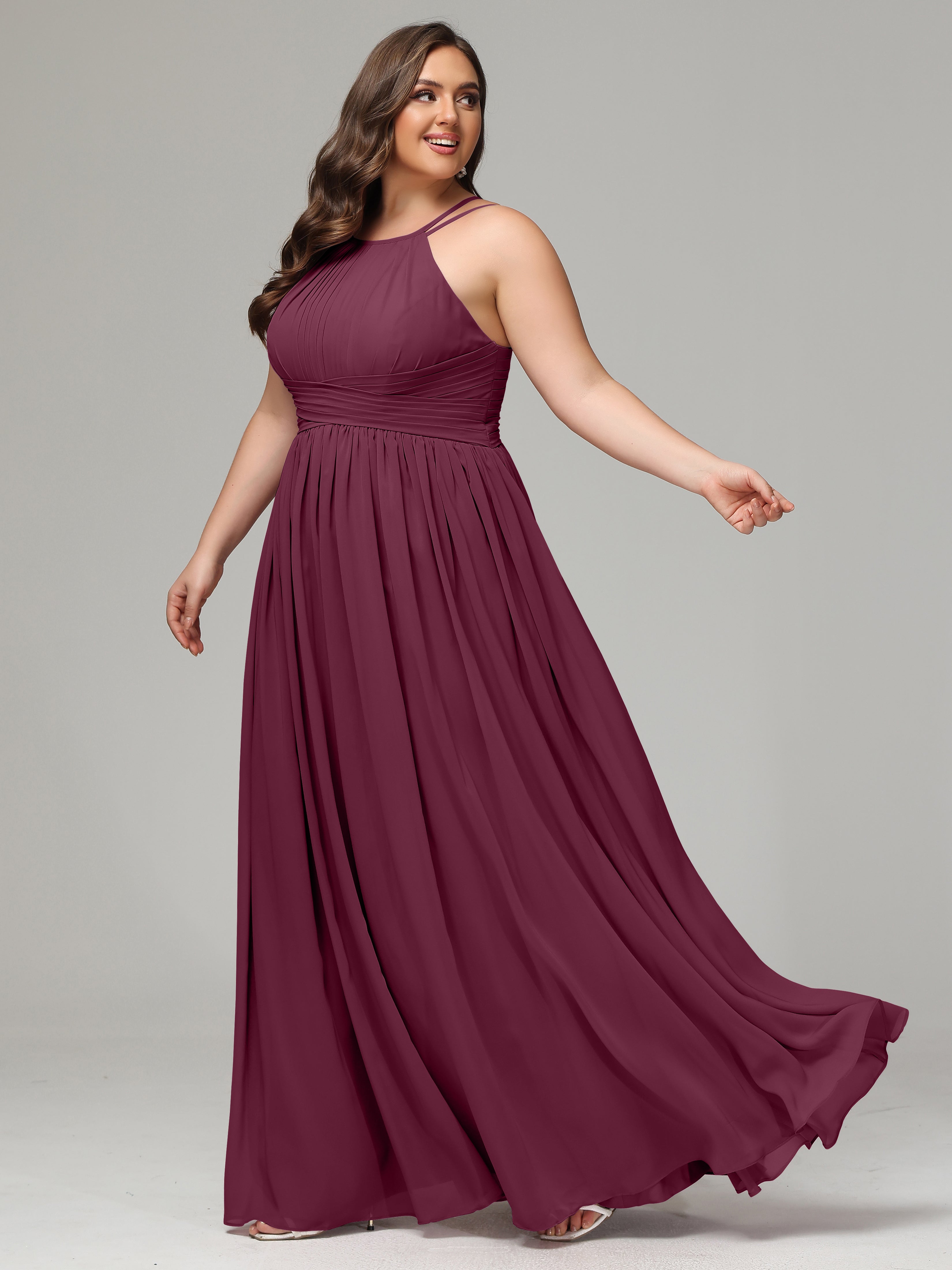 Halter & Straps on back Chiffon Bridesmaid Dress Plus Size