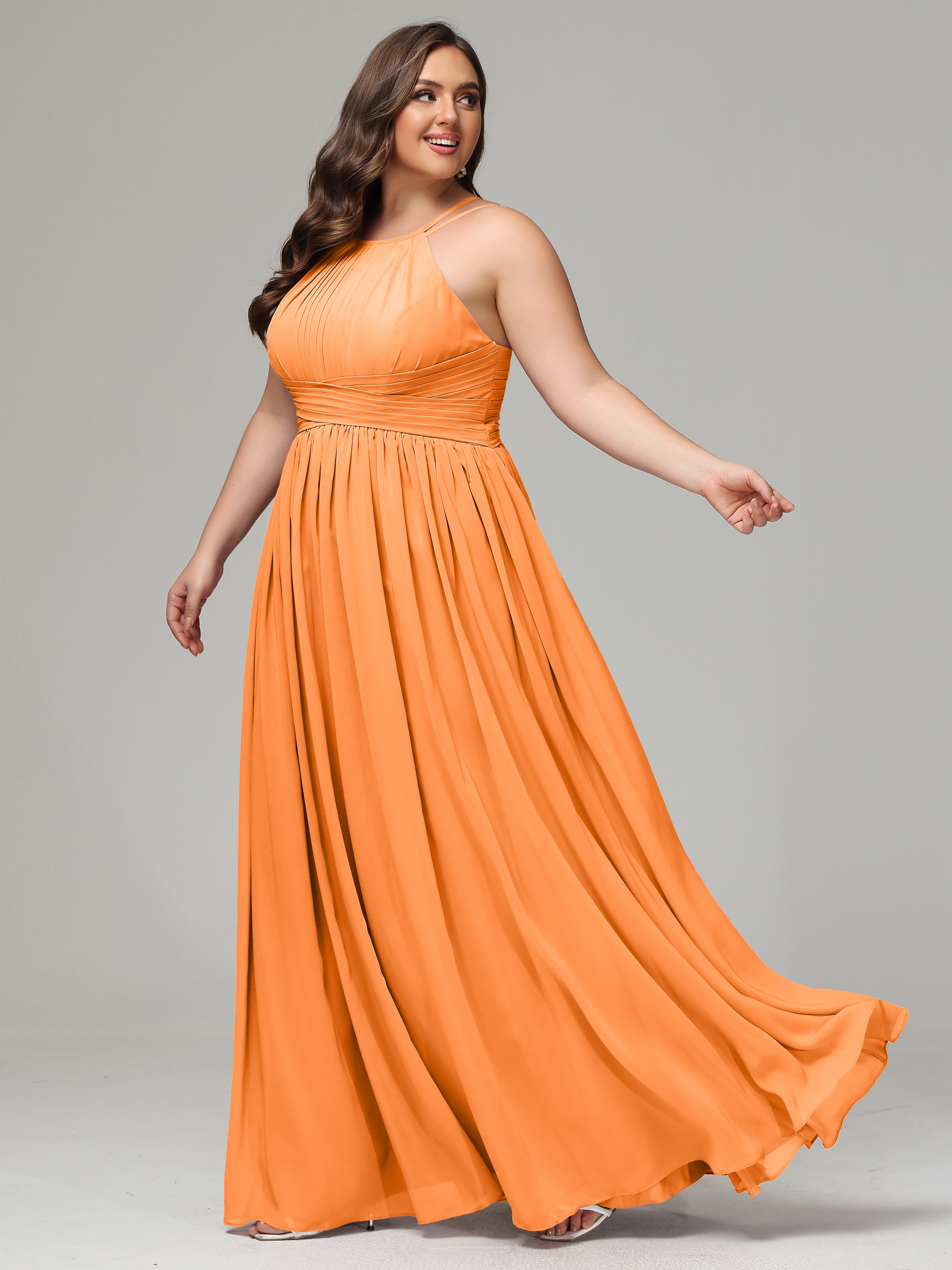 Halter & Straps on back Chiffon Bridesmaid Dress Plus Size