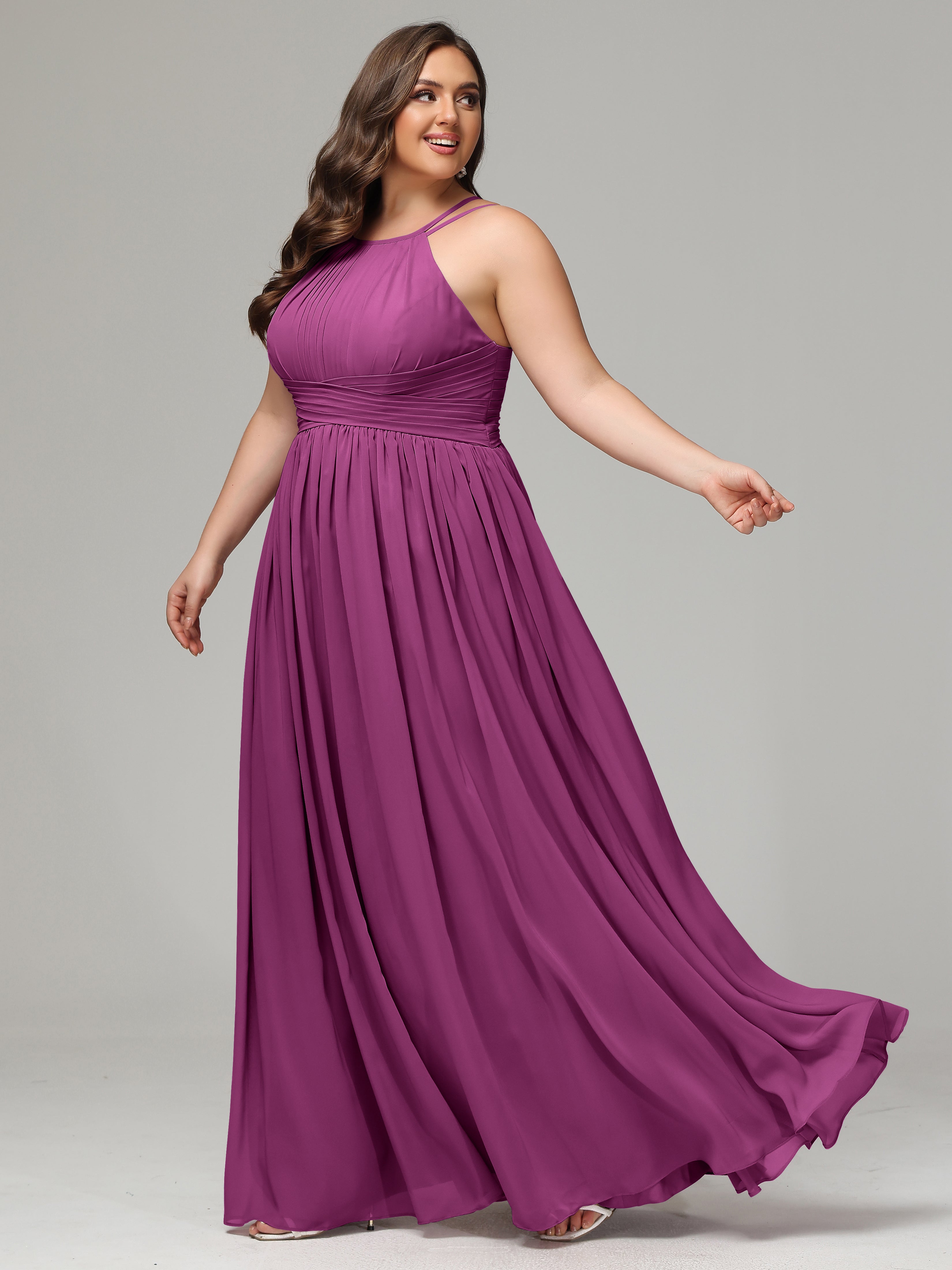 Halter & Straps on back Chiffon Bridesmaid Dress Plus Size