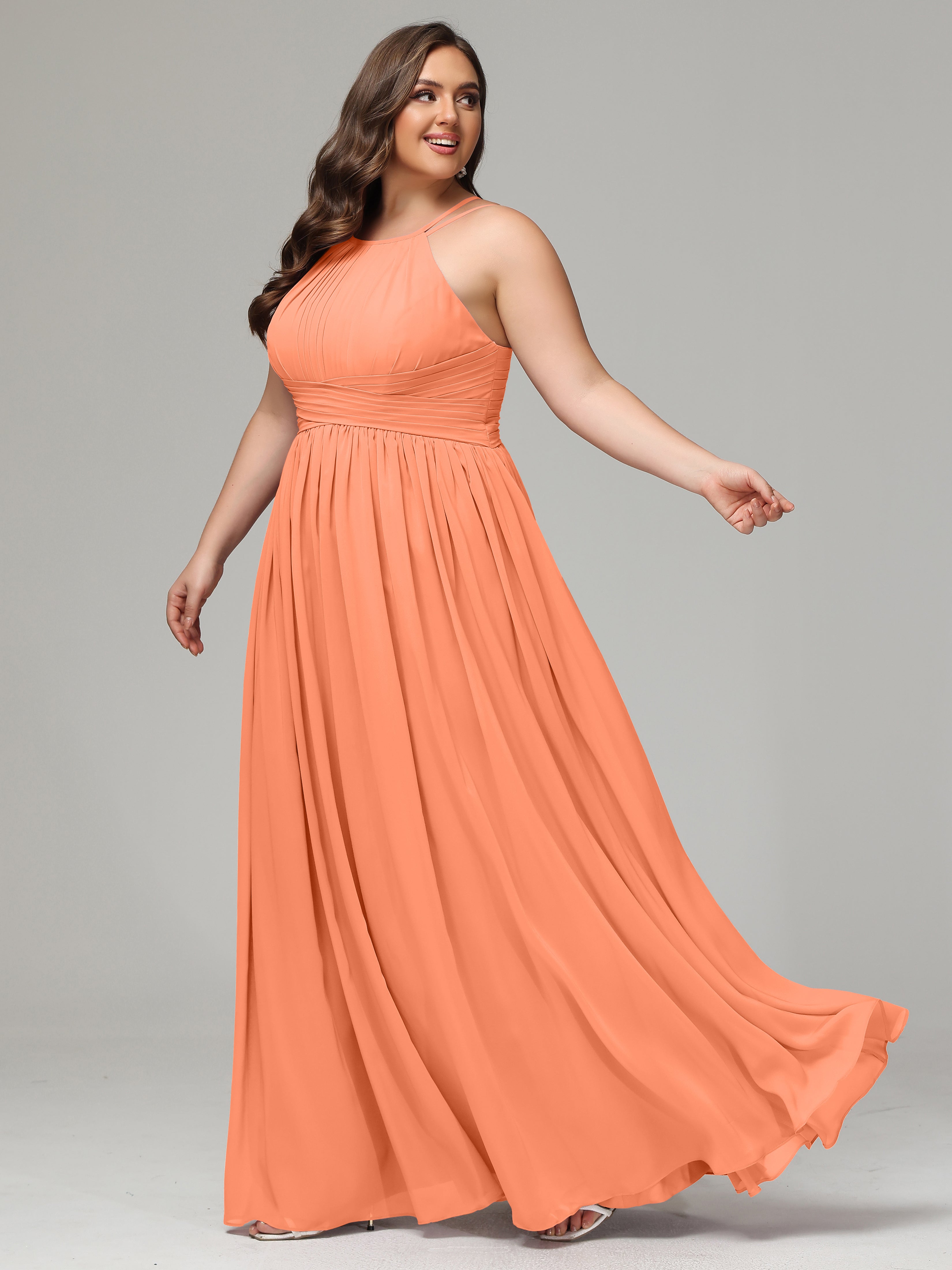 Halter & Straps on back Chiffon Bridesmaid Dress Plus Size