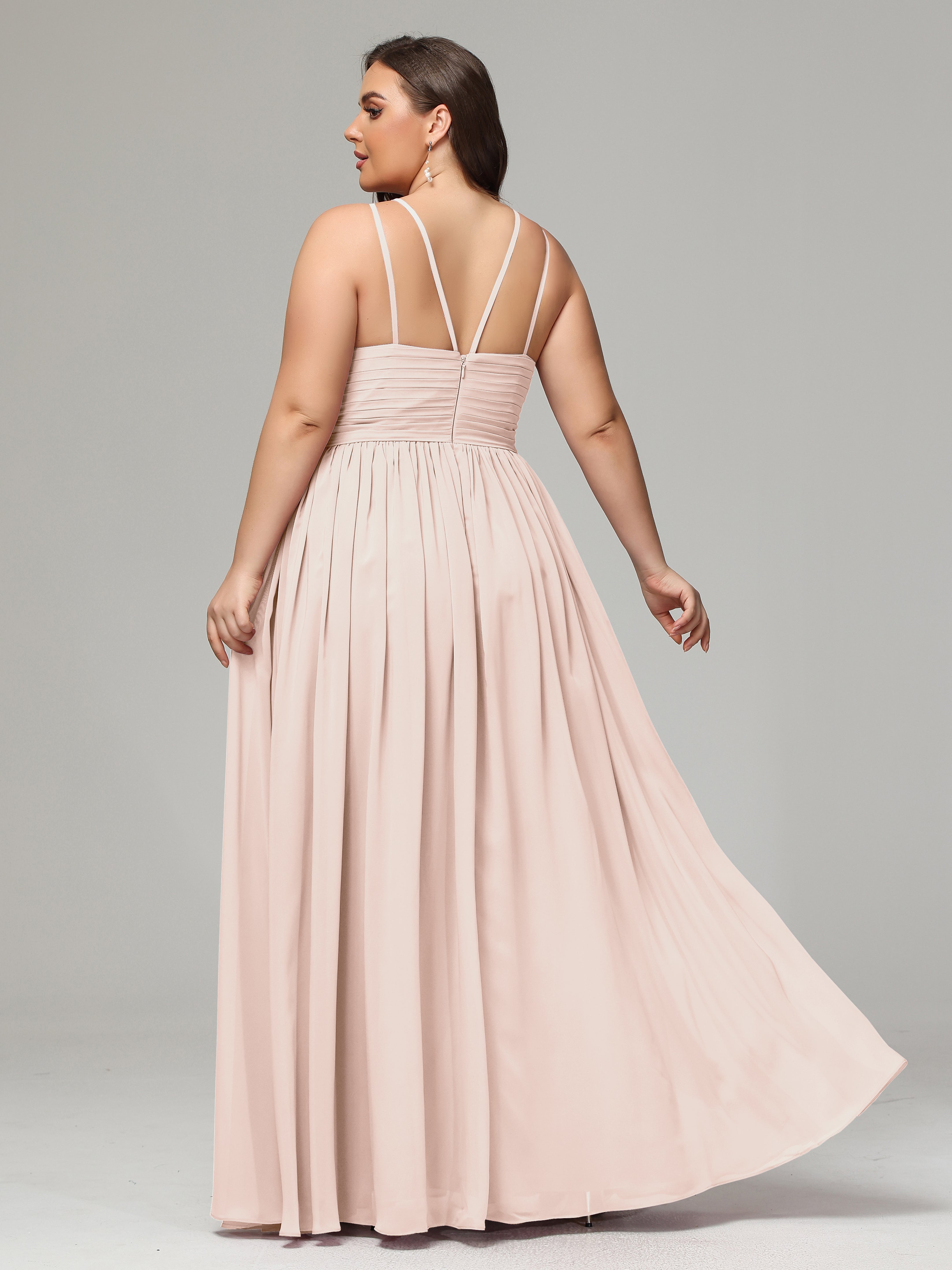 Halter & Straps on back Chiffon Bridesmaid Dress Plus Size