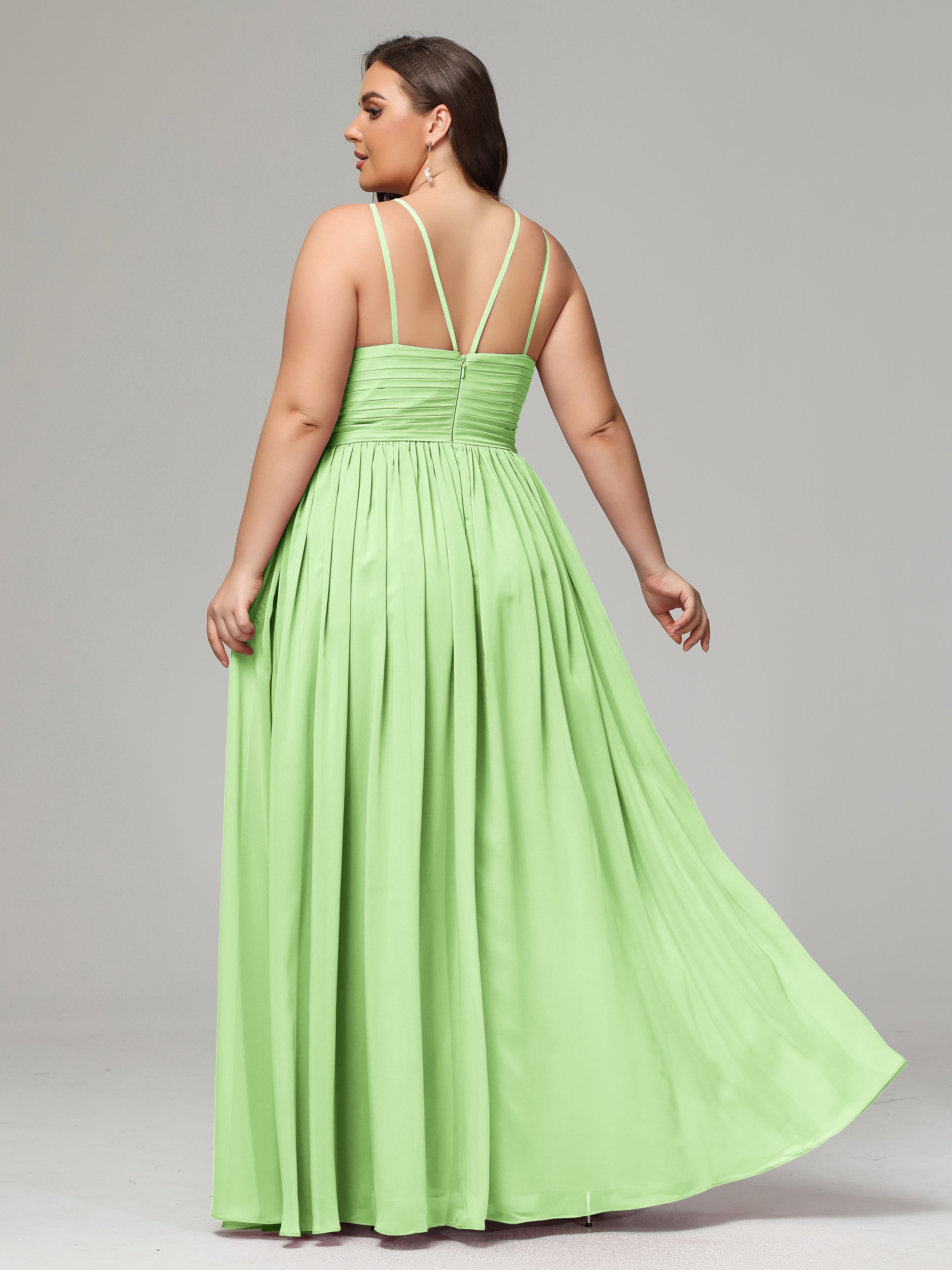 Halter & Straps on back Chiffon Bridesmaid Dress Plus Size