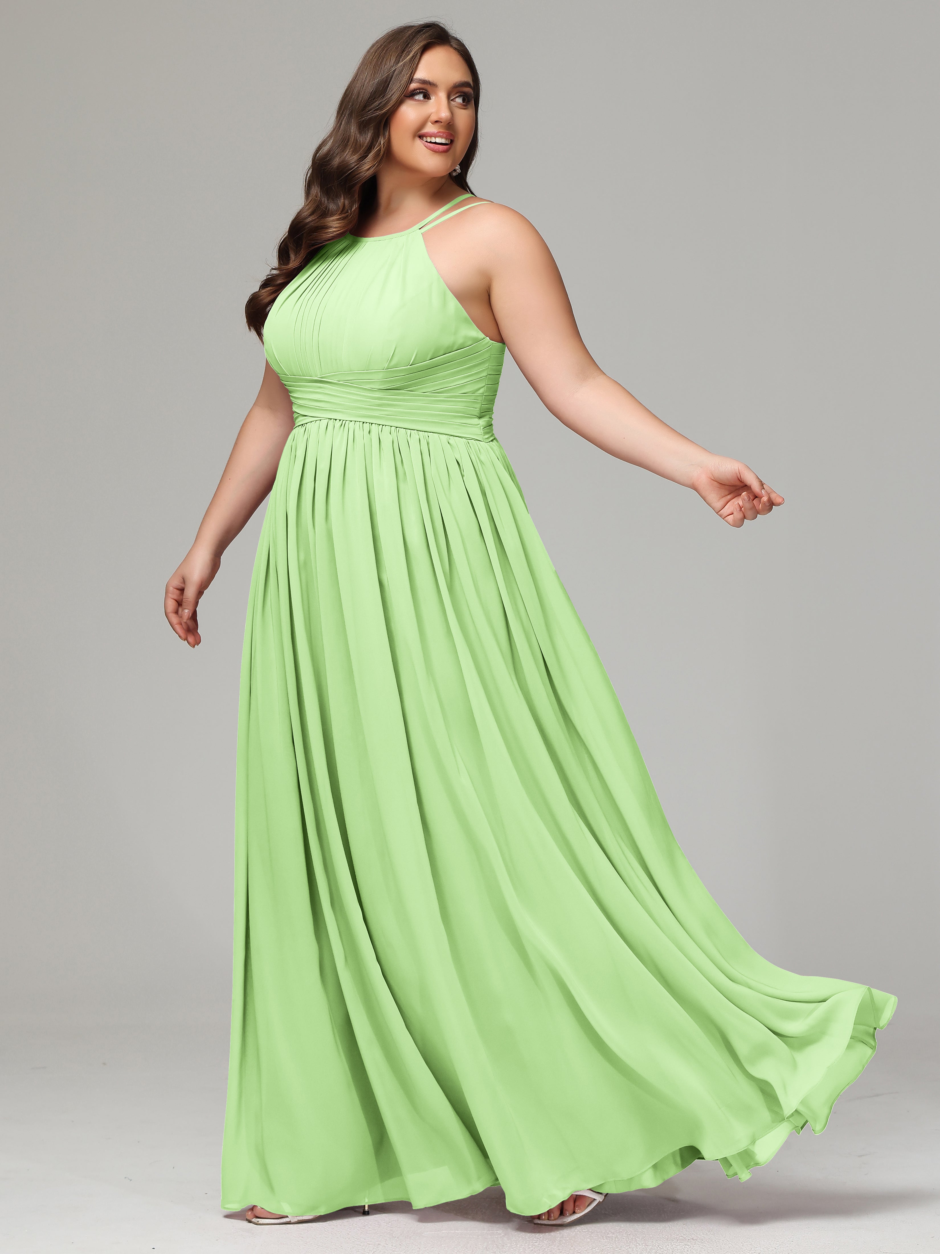 Halter & Straps on back Chiffon Bridesmaid Dress Plus Size