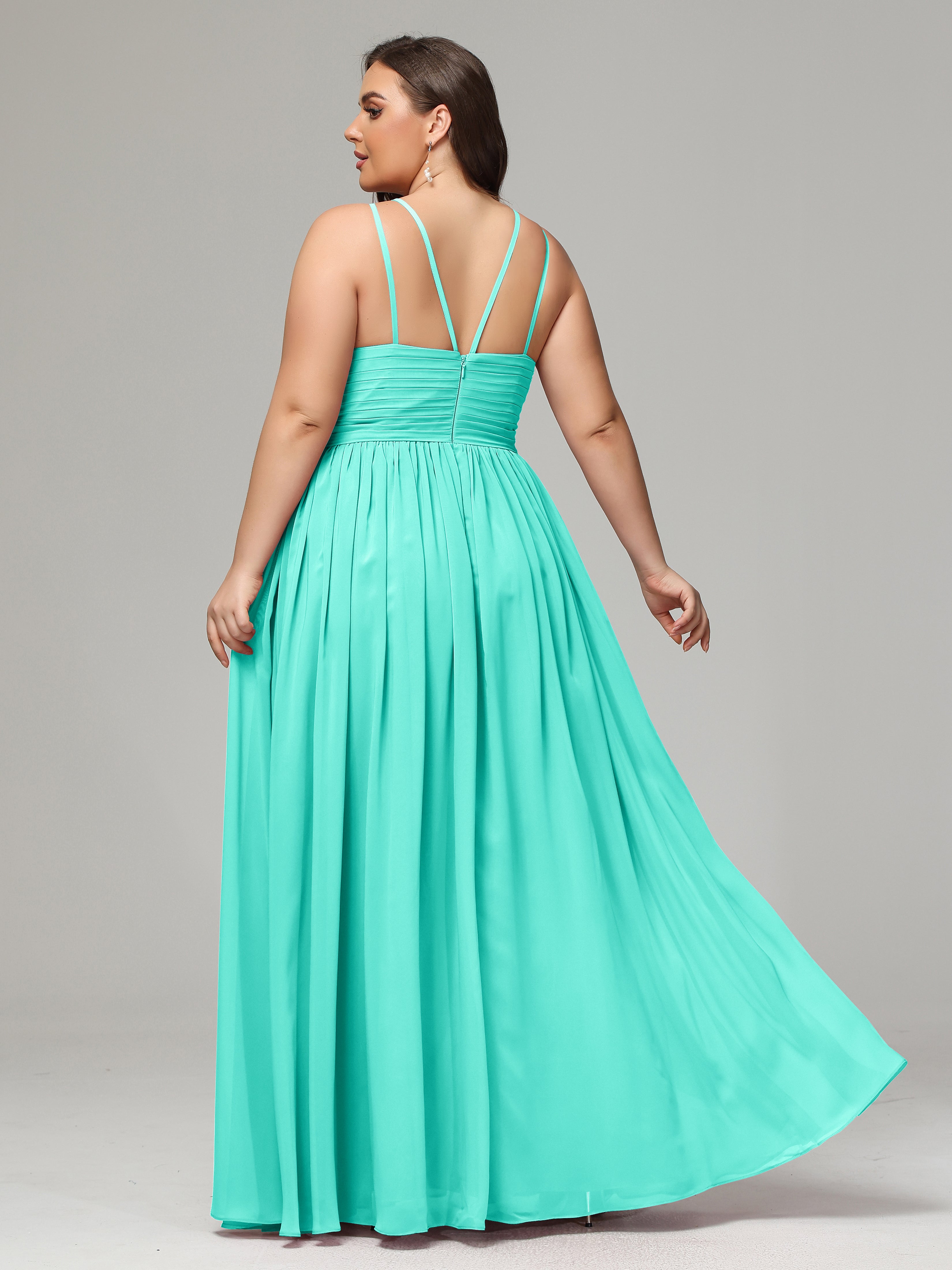 Halter & Straps on back Chiffon Bridesmaid Dress Plus Size