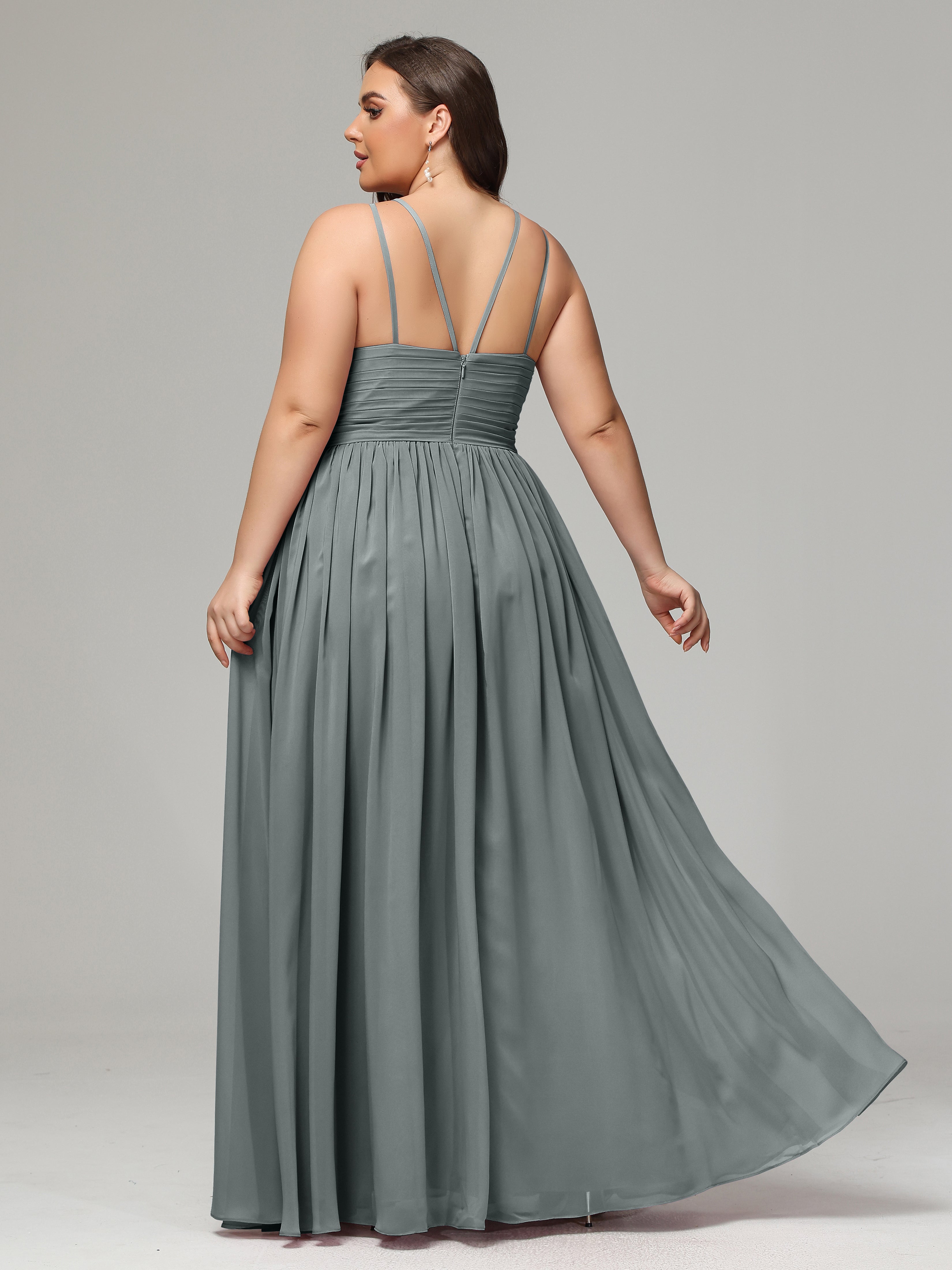 Halter & Straps on back Chiffon Bridesmaid Dress Plus Size