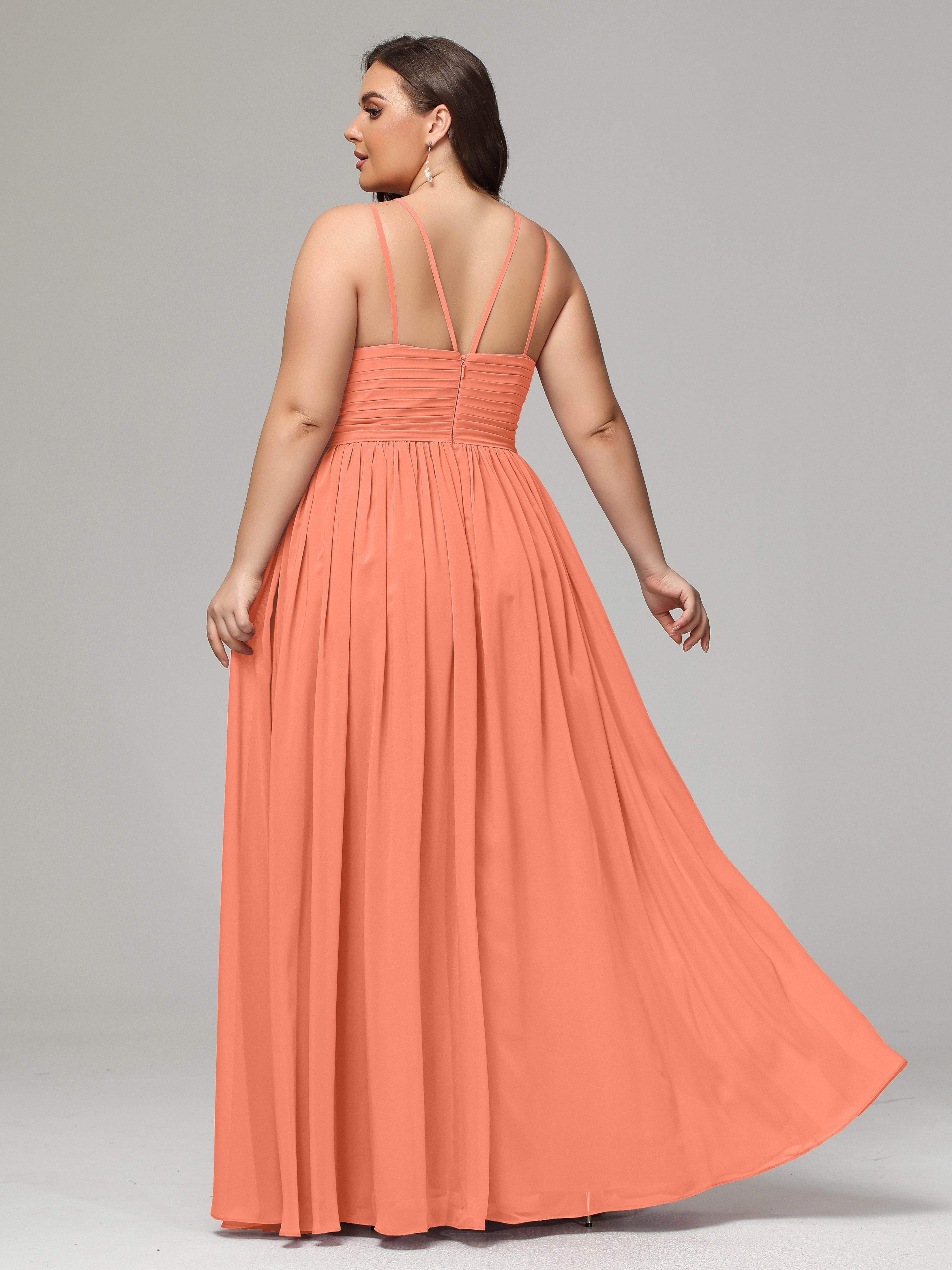 Halter & Straps on back Chiffon Bridesmaid Dress Plus Size