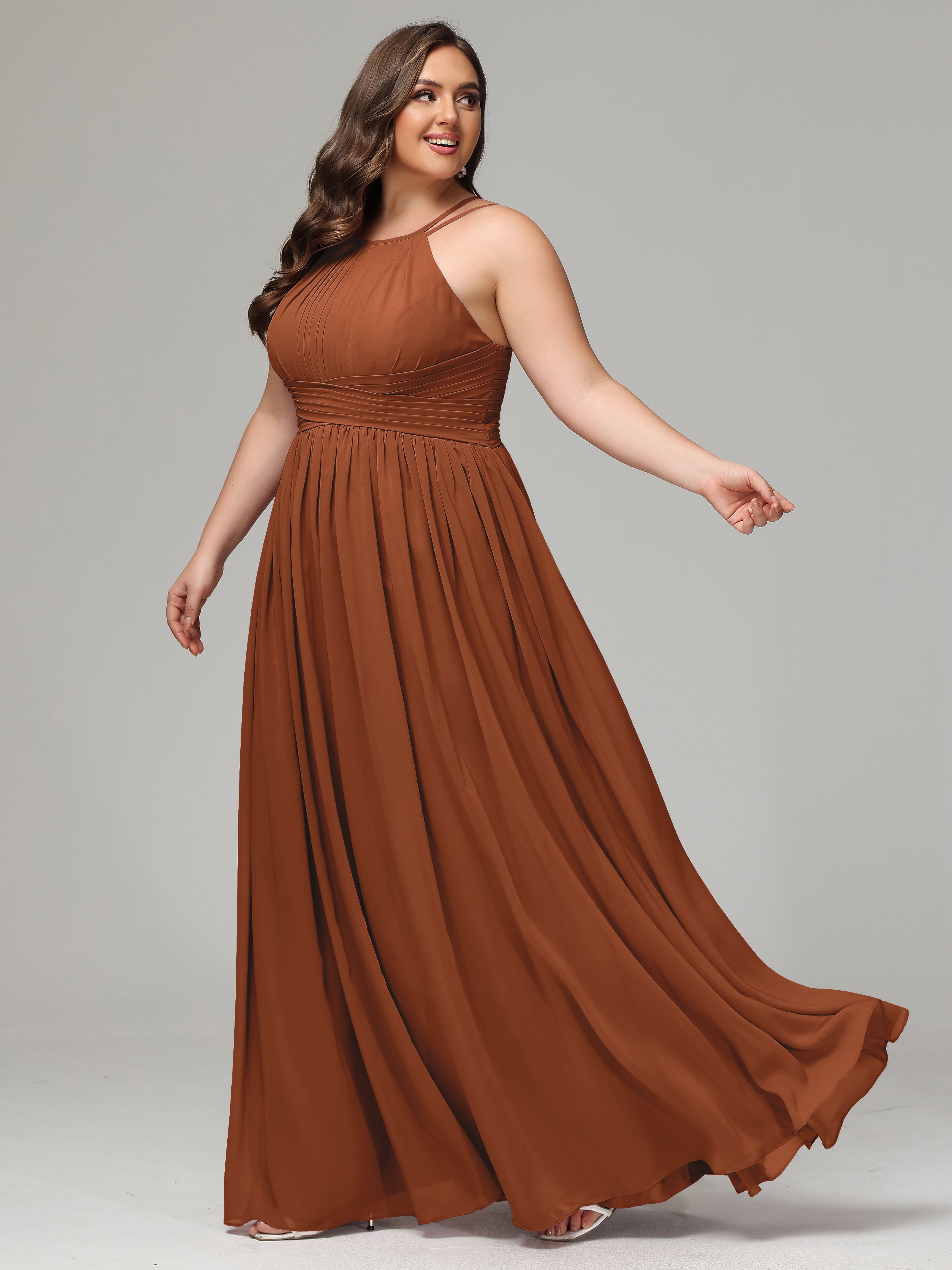 Halter & Straps on back Chiffon Bridesmaid Dress Plus Size