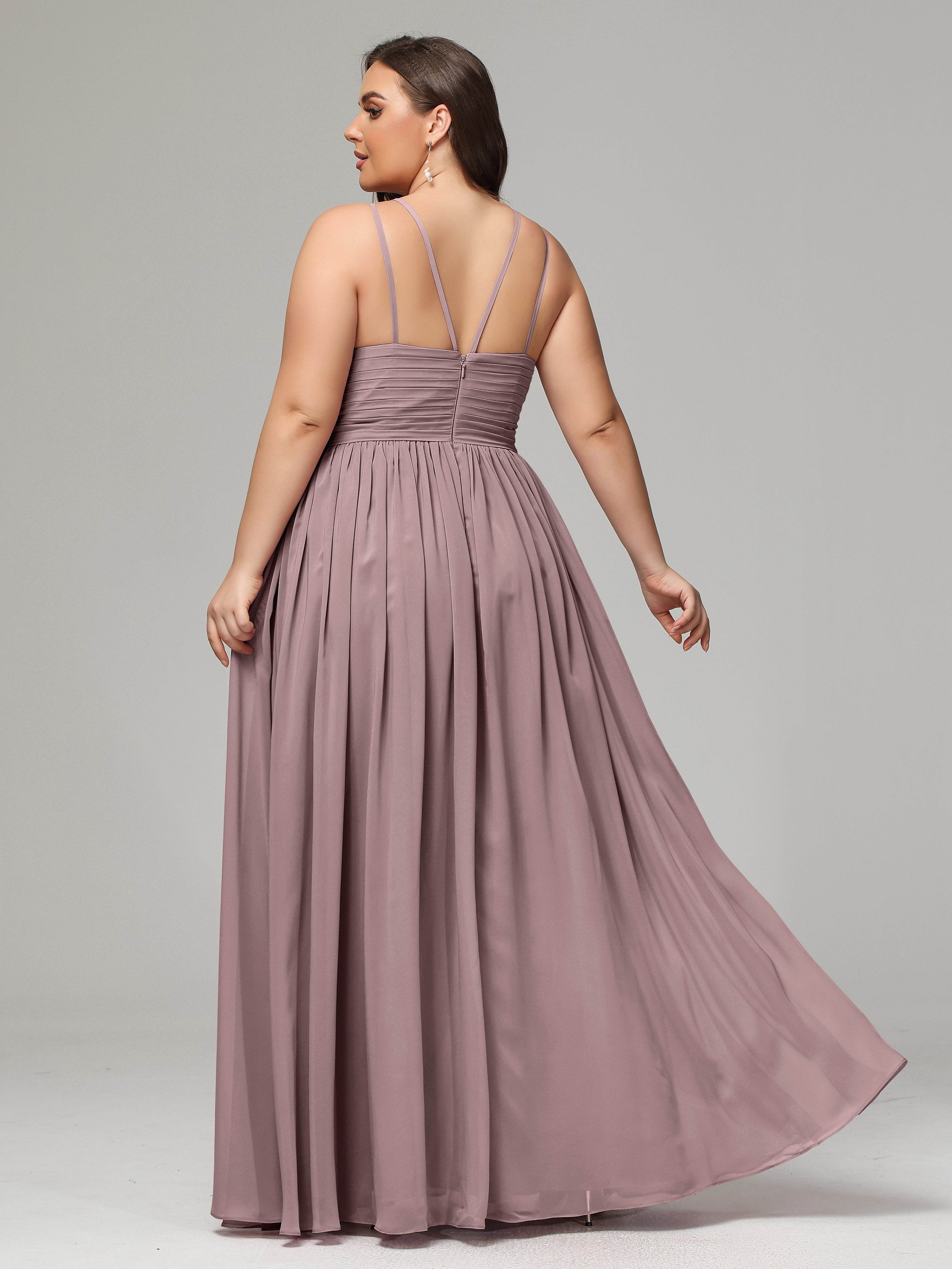 Halter & Straps on back Chiffon Bridesmaid Dress Plus Size