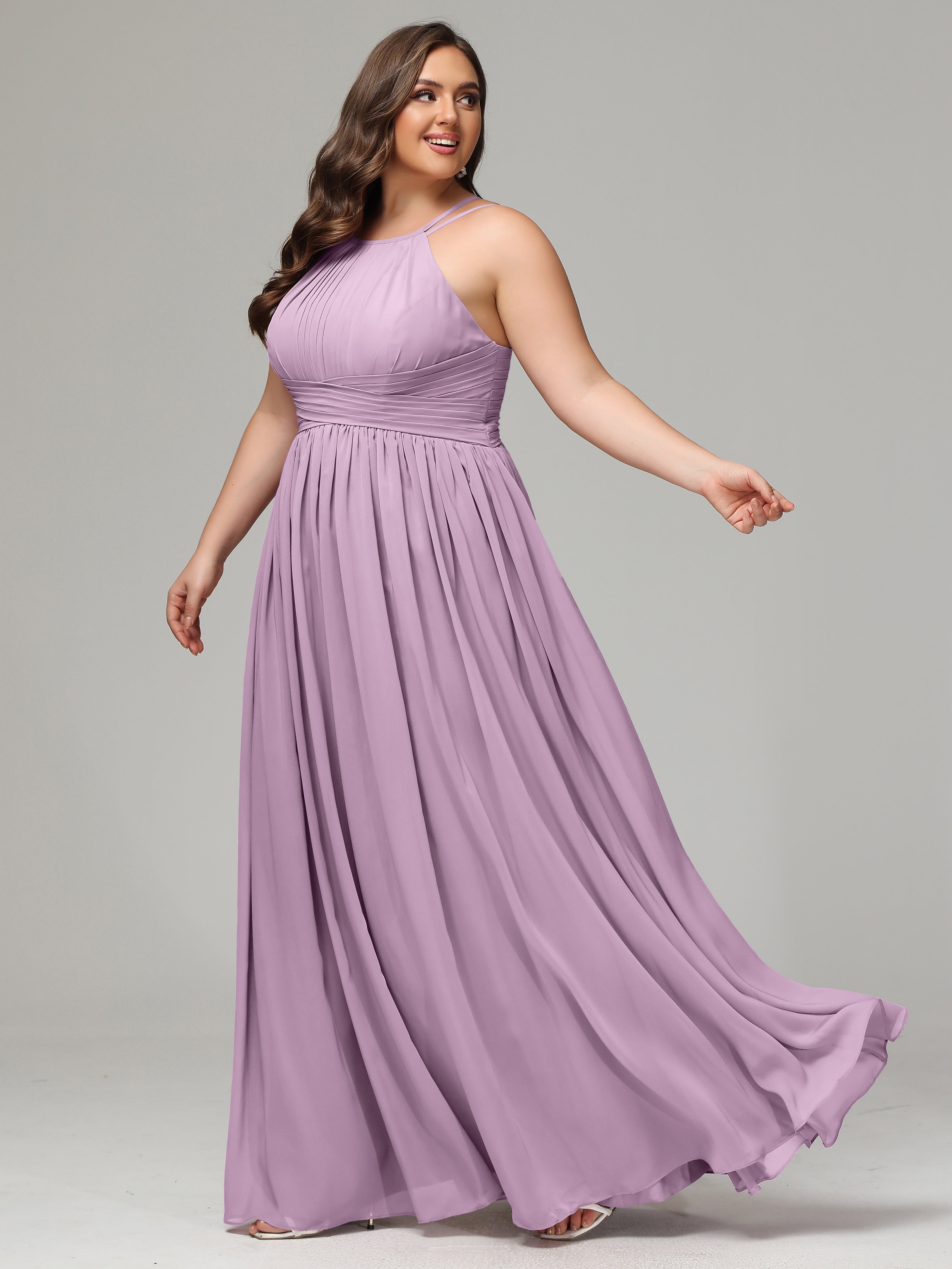 Halter & Straps on back Chiffon Bridesmaid Dress Plus Size