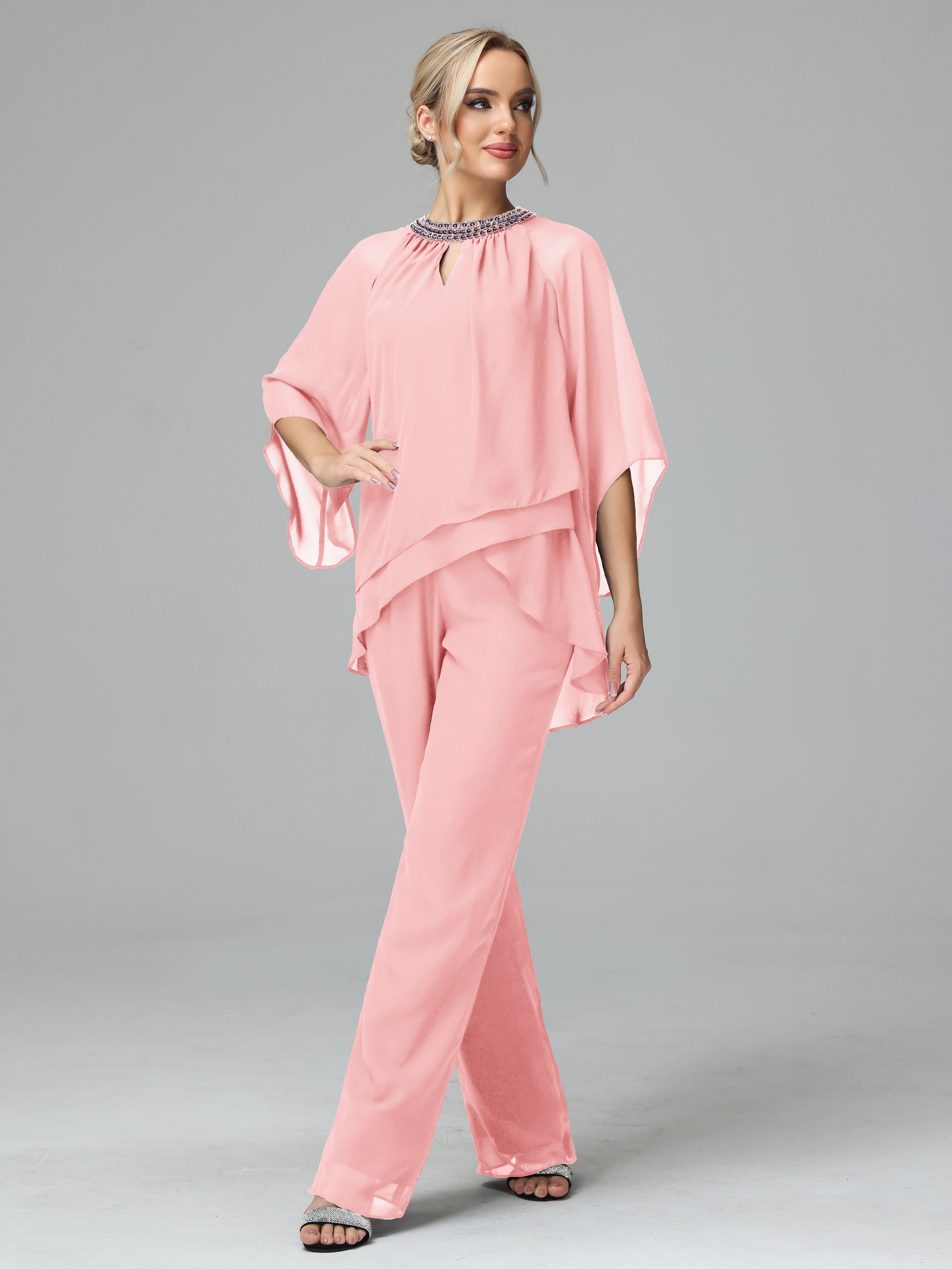 Long Sleeves Chiffon Mother Of The Bride Dress Pants Suits