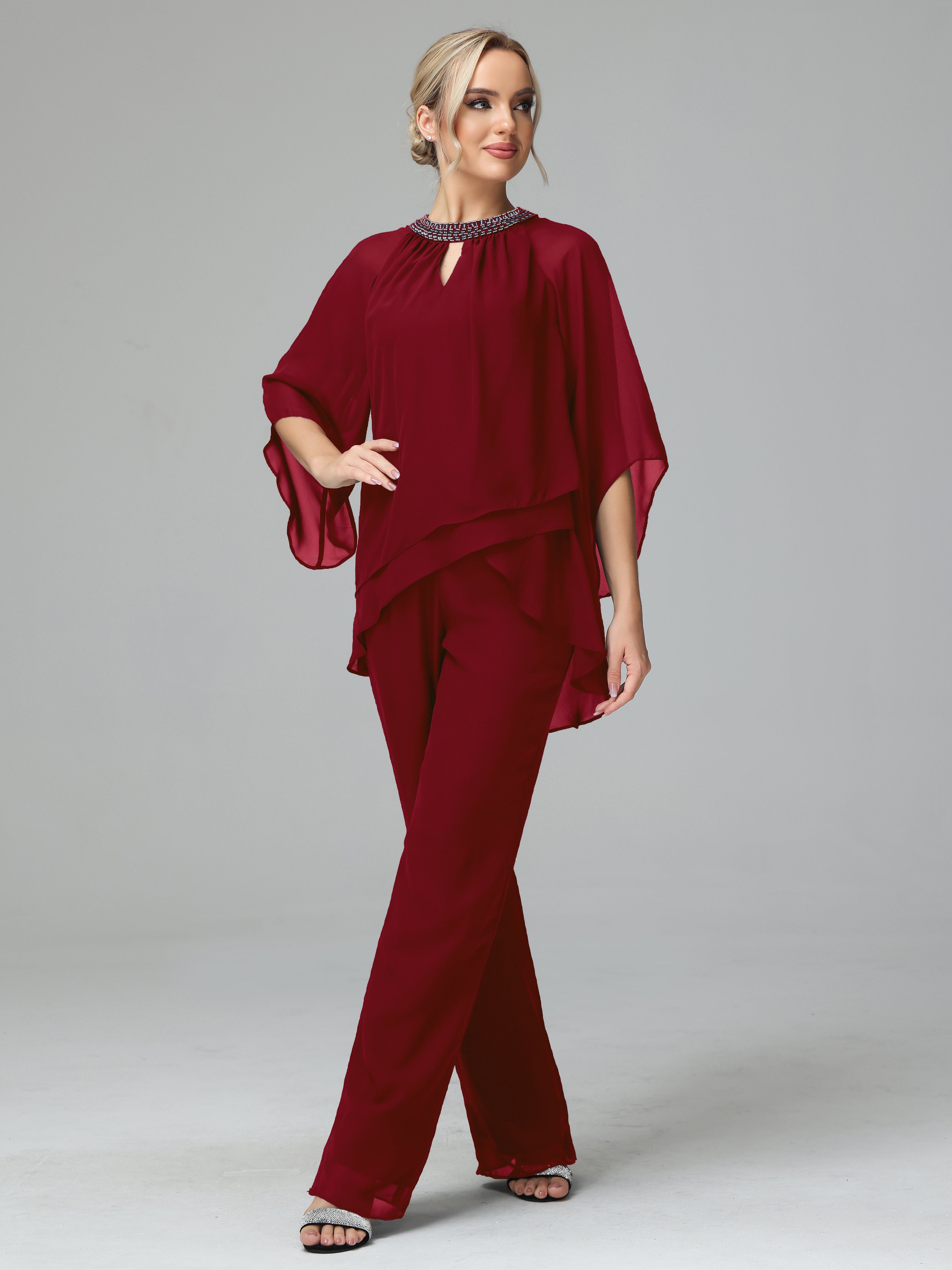 Long Sleeves Chiffon Mother Of The Bride Dress Pants Suits