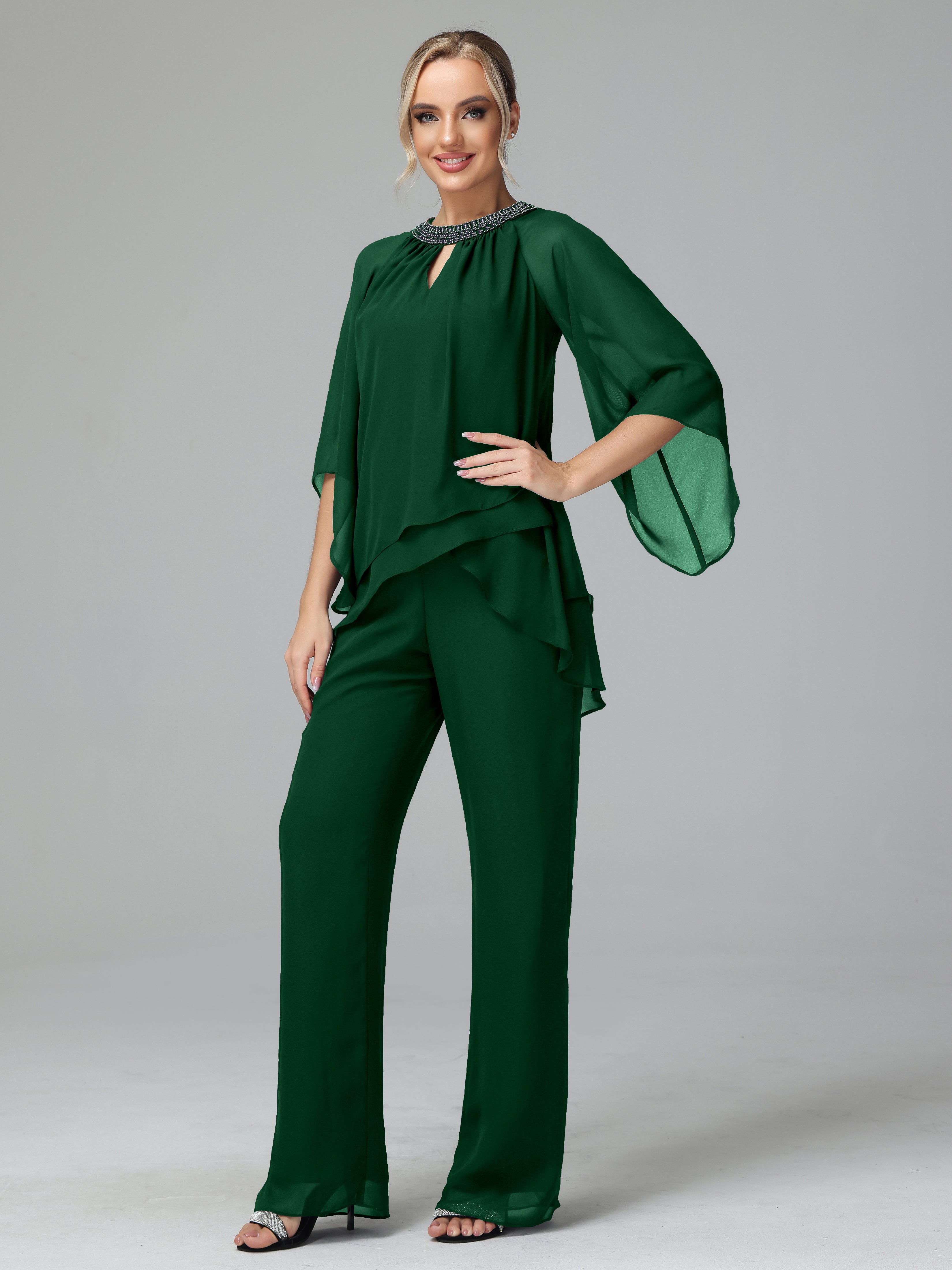 Long Sleeves Chiffon Mother Of The Bride Dress Pants Suits