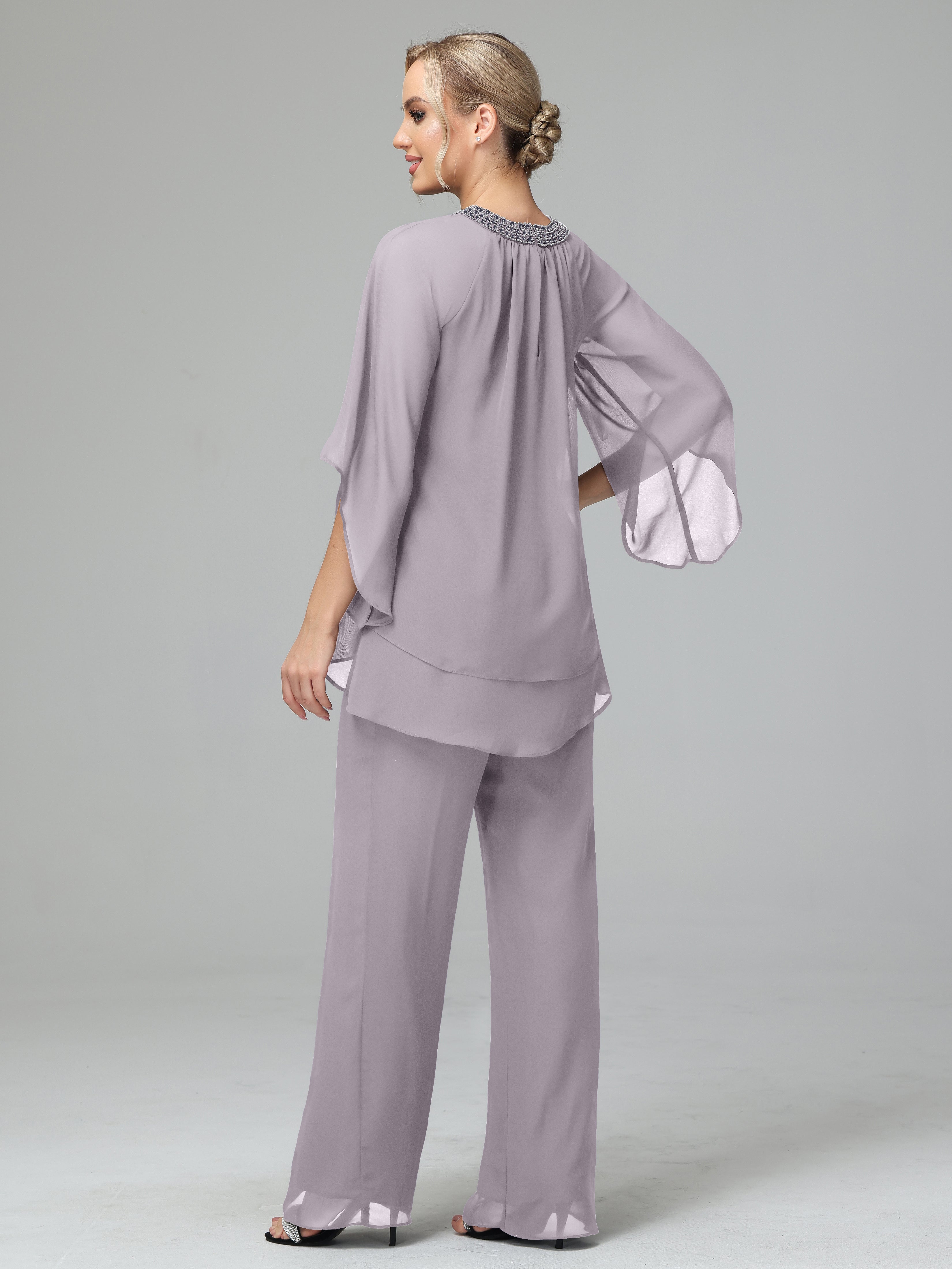 Long Sleeves Chiffon Mother Of The Bride Dress Pants Suits