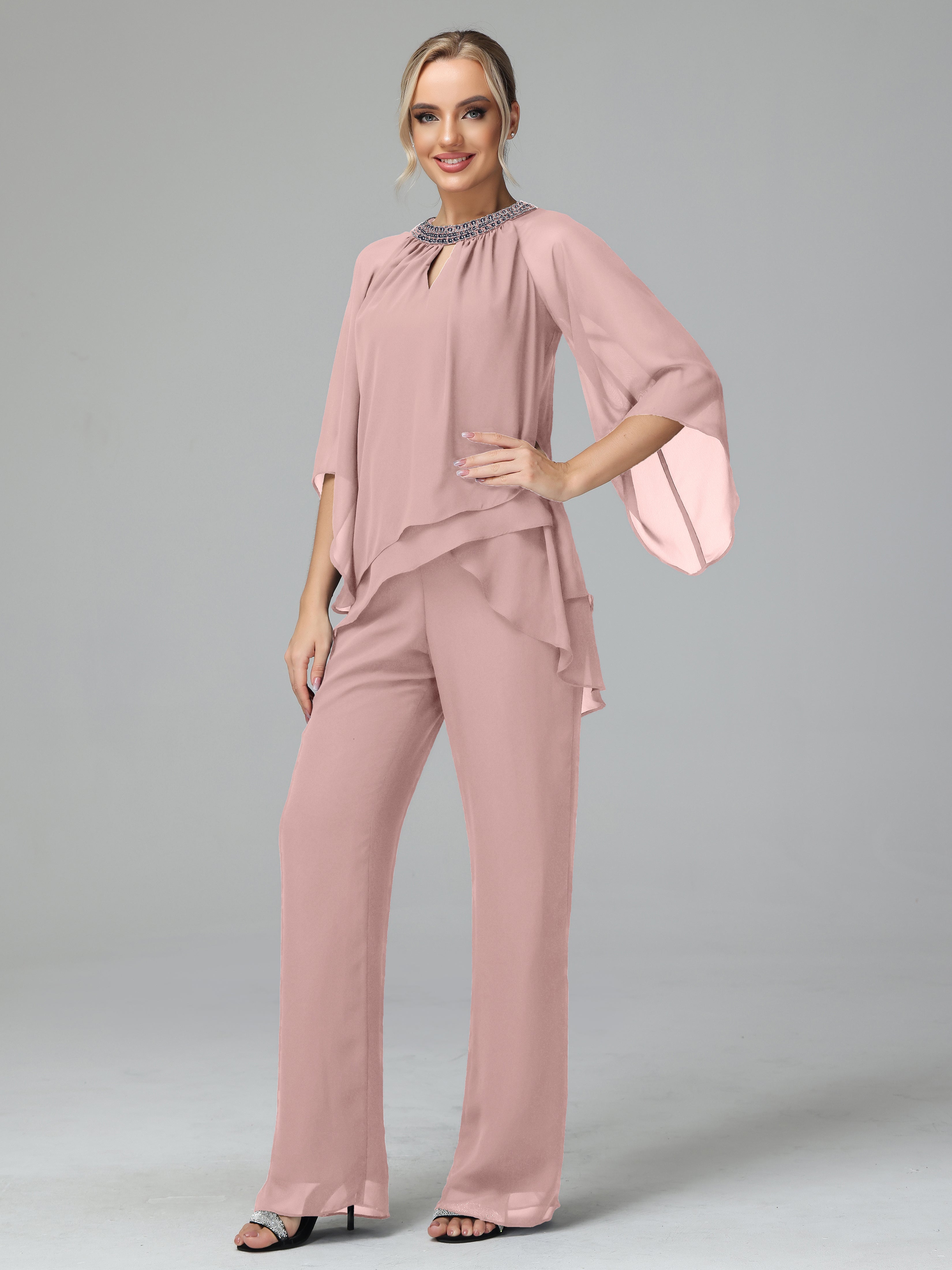 Long Sleeves Chiffon Mother Of The Bride Dress Pants Suits