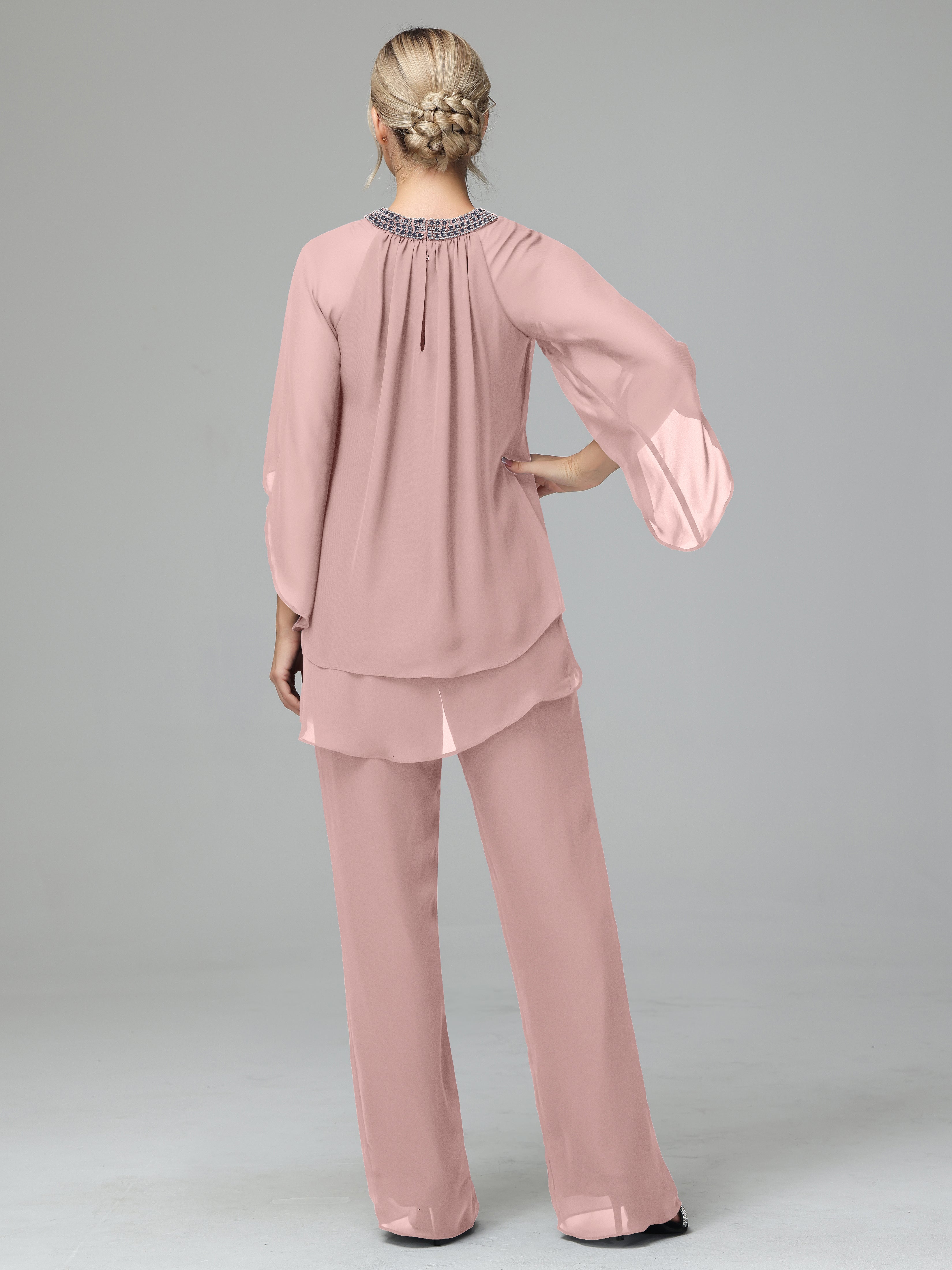 Long Sleeves Chiffon Mother Of The Bride Dress Pants Suits