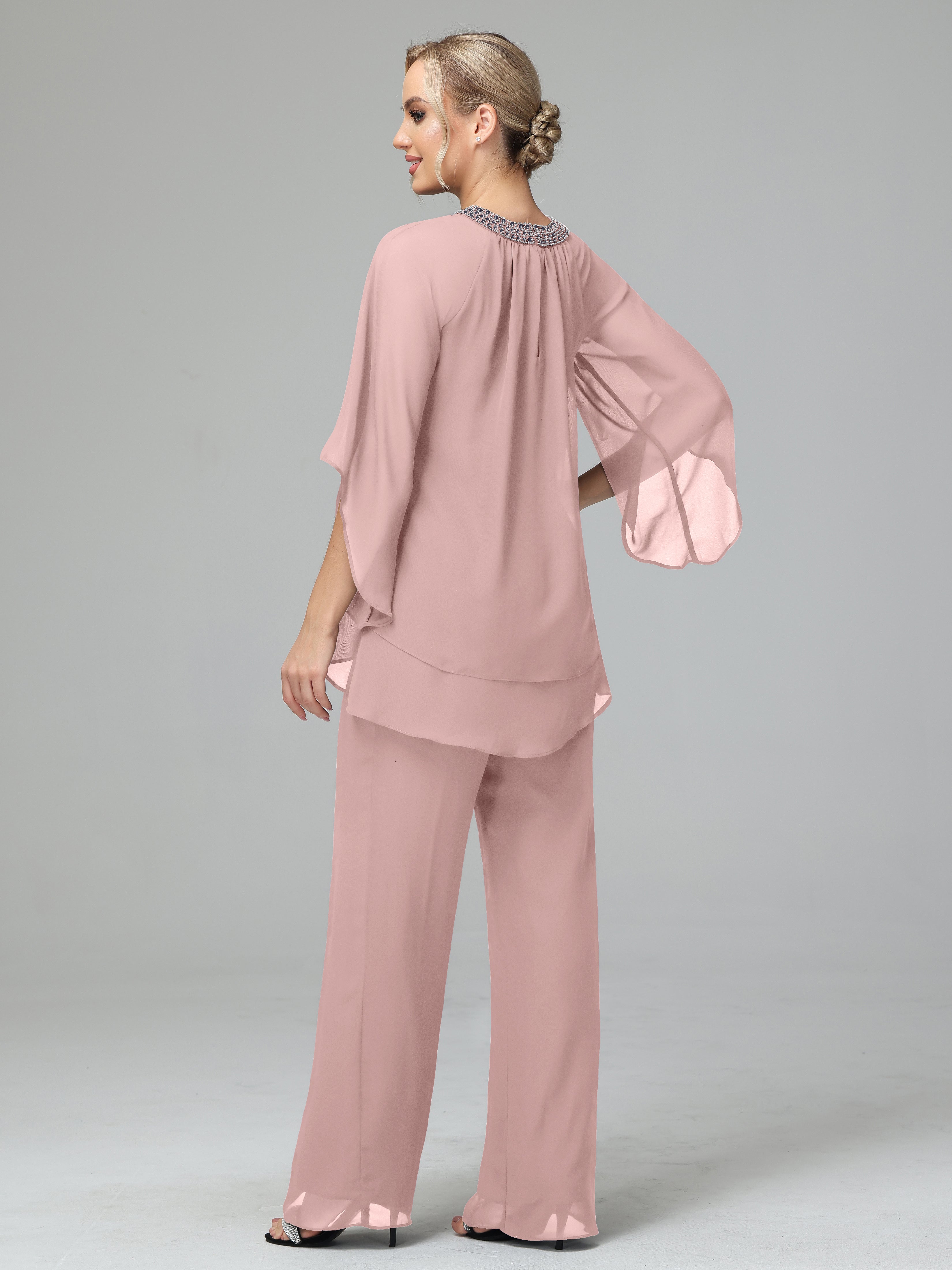 Long Sleeves Chiffon Mother Of The Bride Dress Pants Suits