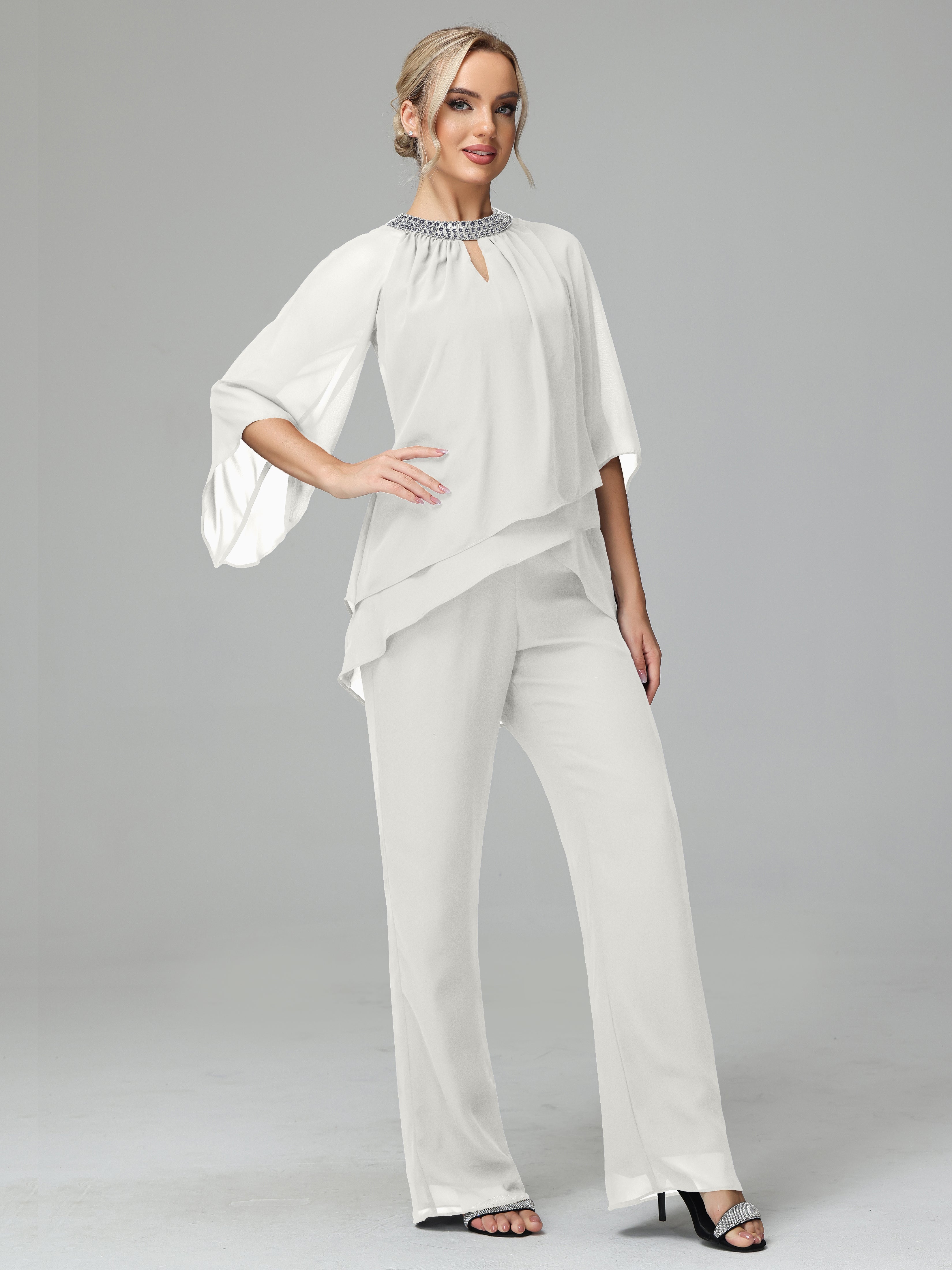 Long Sleeves Chiffon Mother Of The Bride Dress Pants Suits